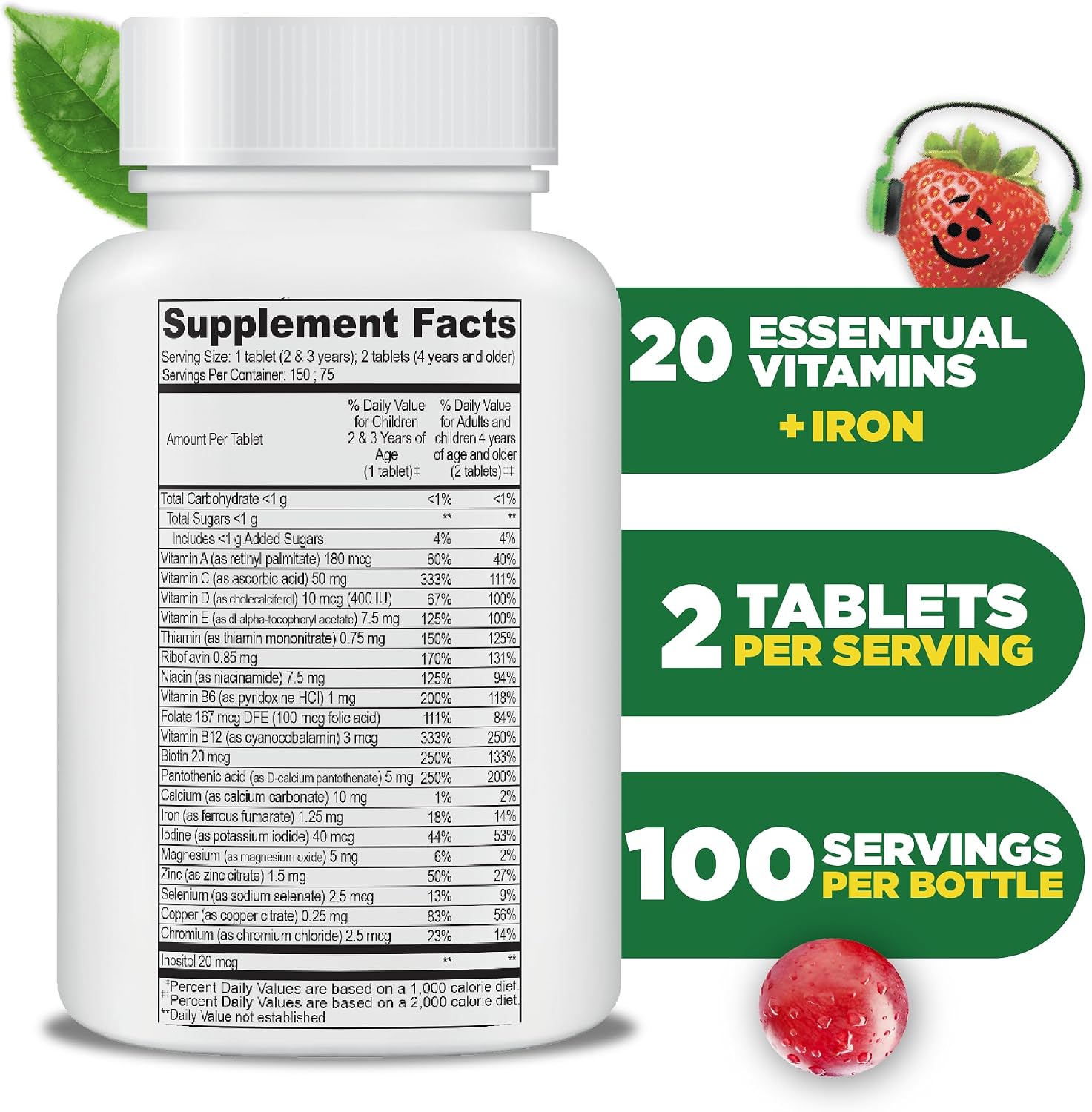 Lifeable Multivitamin & Multimineral with Iron Chewables for Kids – Vegetarian – Gluten Free Vegetarian – Great Tasting - Natural Flavored