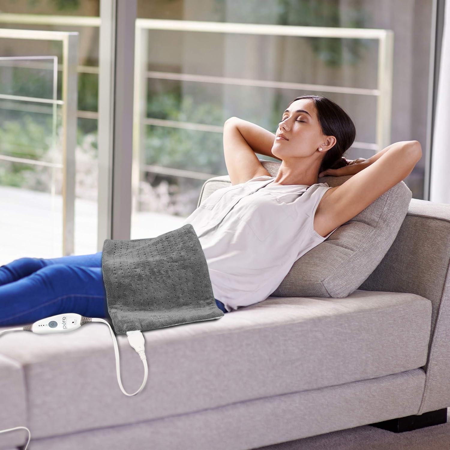 Pure Enrichment PureRelief Deluxe Heating Pad (12" x 24"), Full Body Therapy Pad with 4 InstaHeat Settings, Soft Machine-Washable Microplush Fabric and 2-Hour Auto Safety Shut-Off (Sea Glass)
