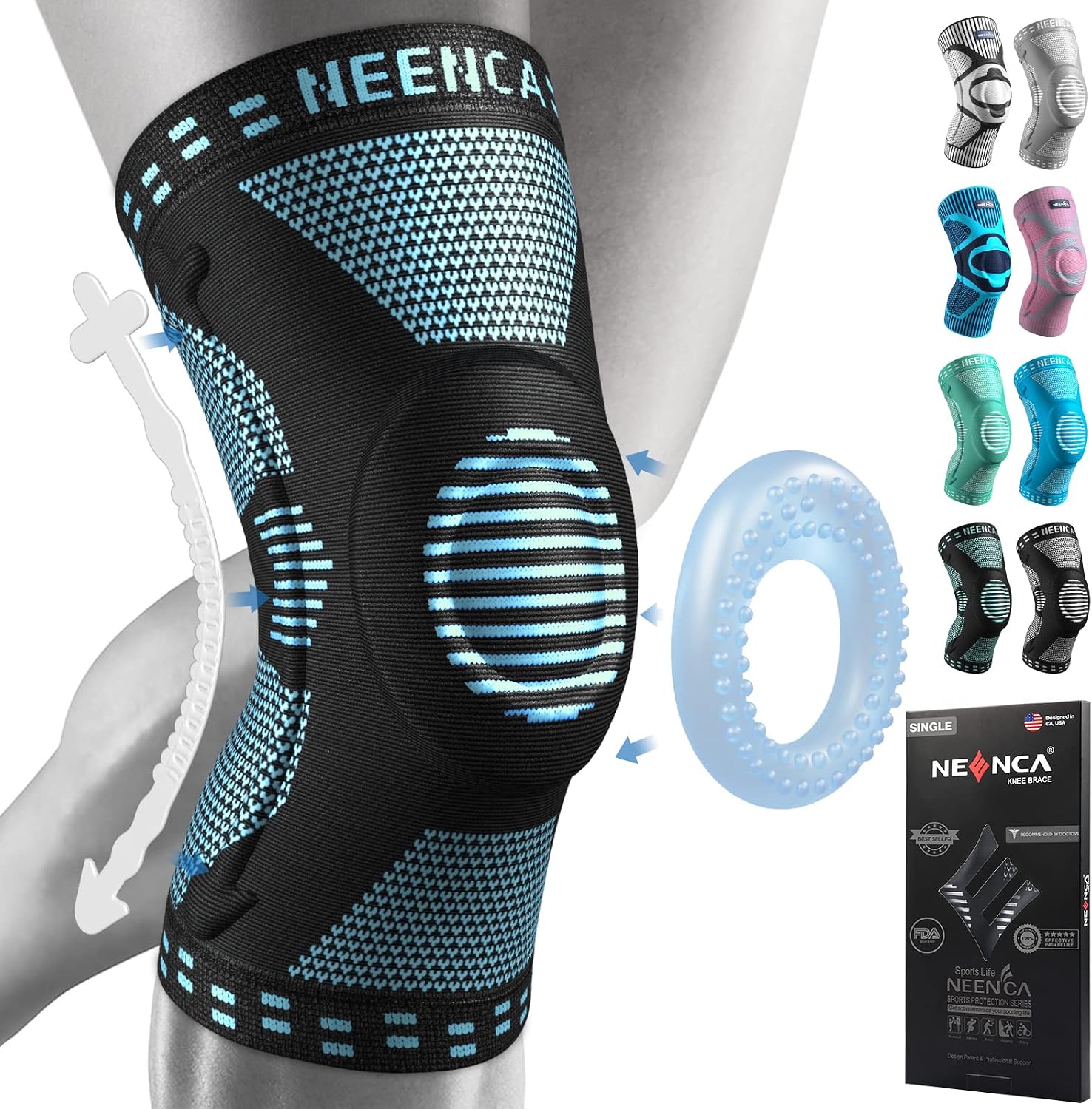 NEENCA Knee Braces for Knee Pain Relief, Compression Knee Sleeves with Patella Gel Pad & Side Stabilizers, Knee Support for Weightlifting, Running