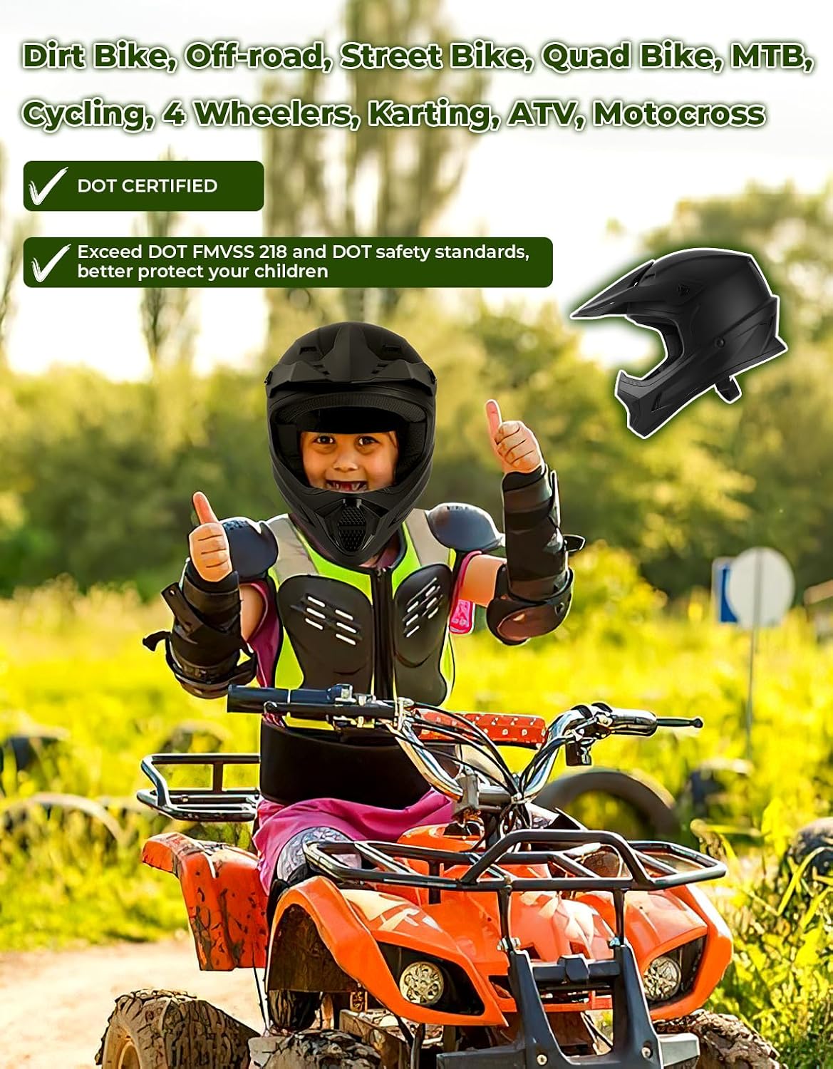 SLMOTO ATV Helmets for Kids Youth DOT Motocross Offroad Street Helmet Motorcycle Blue Helmet Dirt Bike Motocross Helmet+Goggles+Gloves