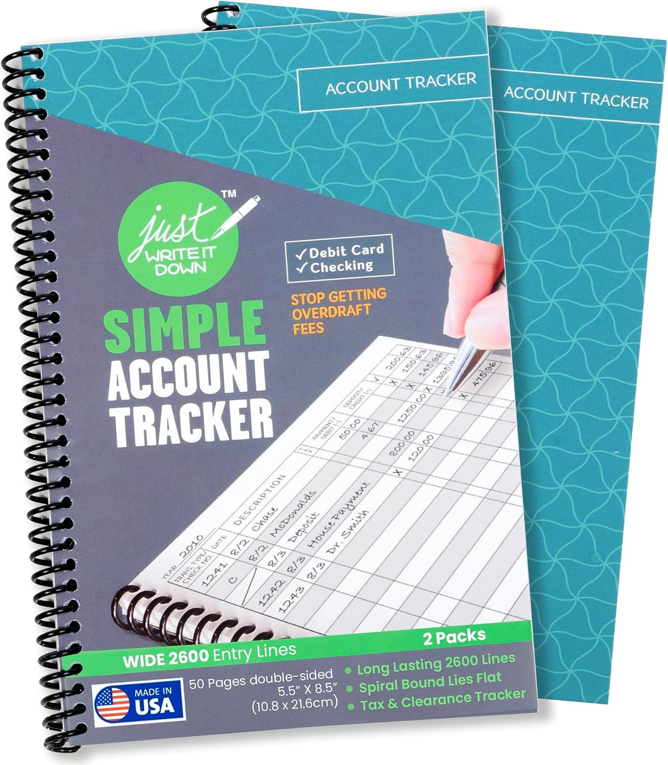 The Superior Register's Premium Check Book Register & Debit Card Ledger Notebook - Checking Account Register, Business Ledger, Cash Log & Expense Tracker - Standard Edition - 1 Pc, Teal