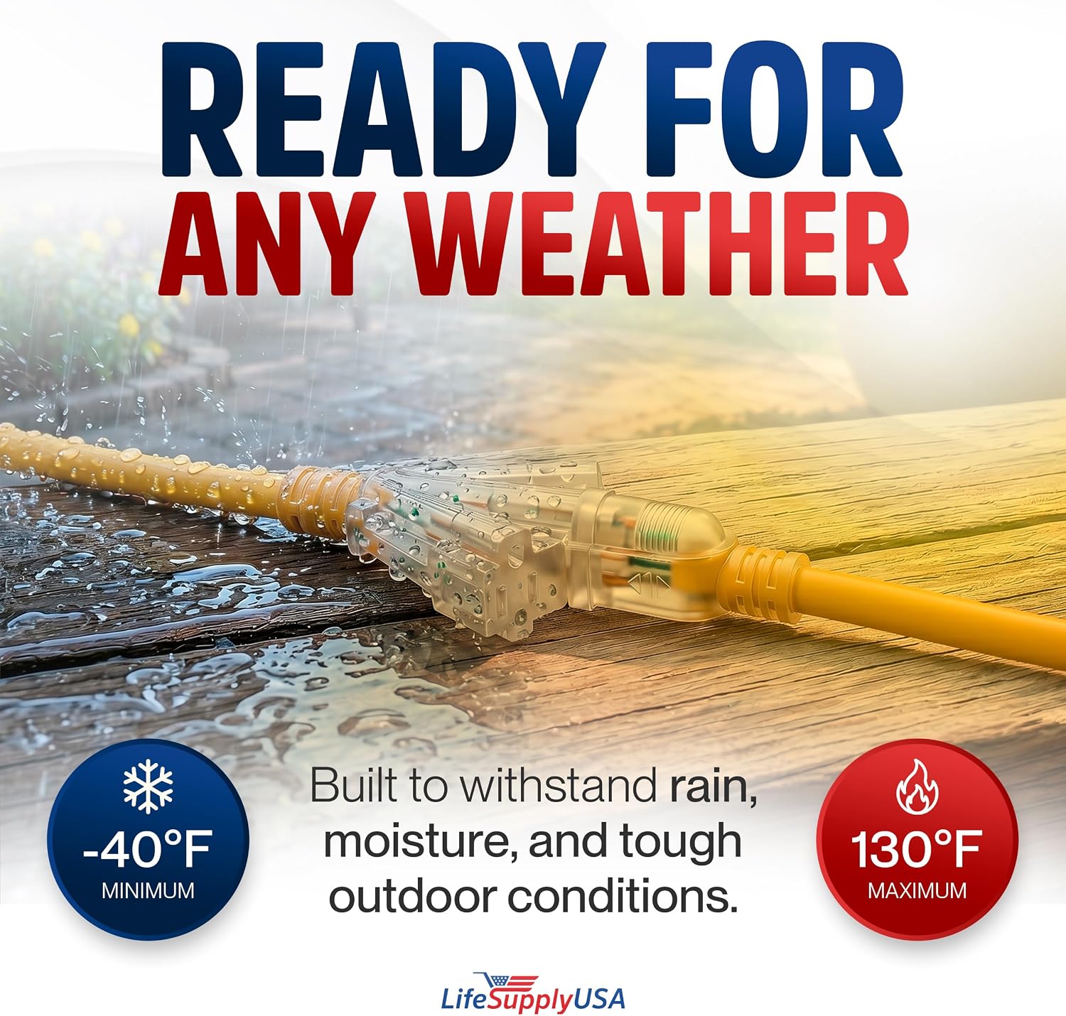25ft Outdoor/Indoor Extension Cord 3-Outlet 12/3 Gauge Extra Heavy Duty 3 Prong SJTW, Waterproof, Flexible Cold-Resistant Long Power Cord,15A 125V 1875W, Yellow by LifeSupplyUSA