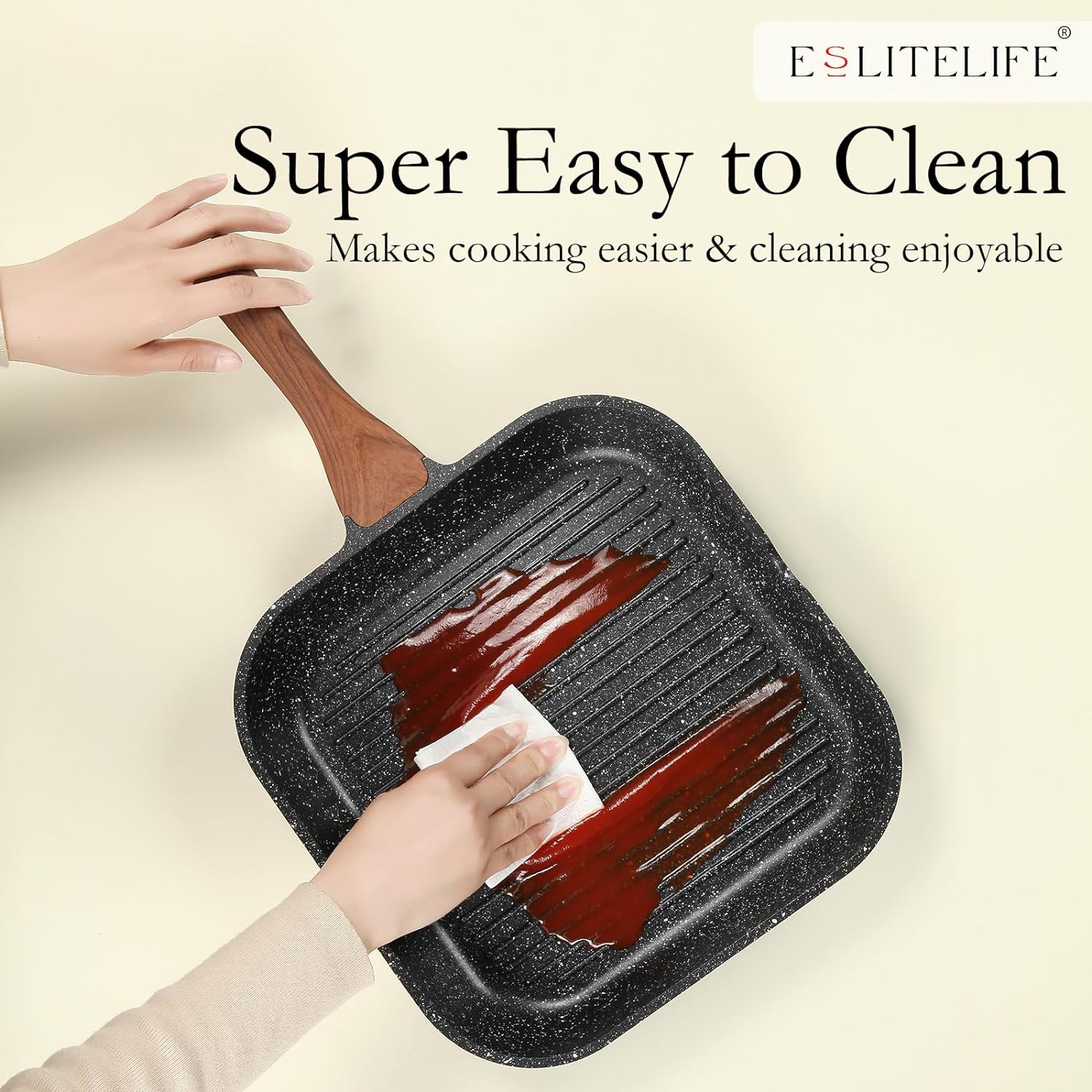 ESLITE LIFE Nonstick Grill Pan for Stove Tops, Versatile Griddle with Pour Spouts