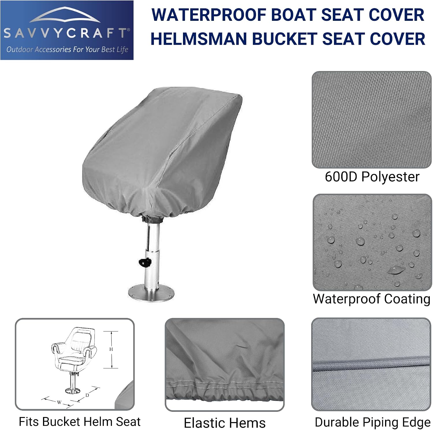 SavvyCraft Waterproof Pontoon Lounge Seat Cover Marine Grade 23"Dx60"Wx30"H