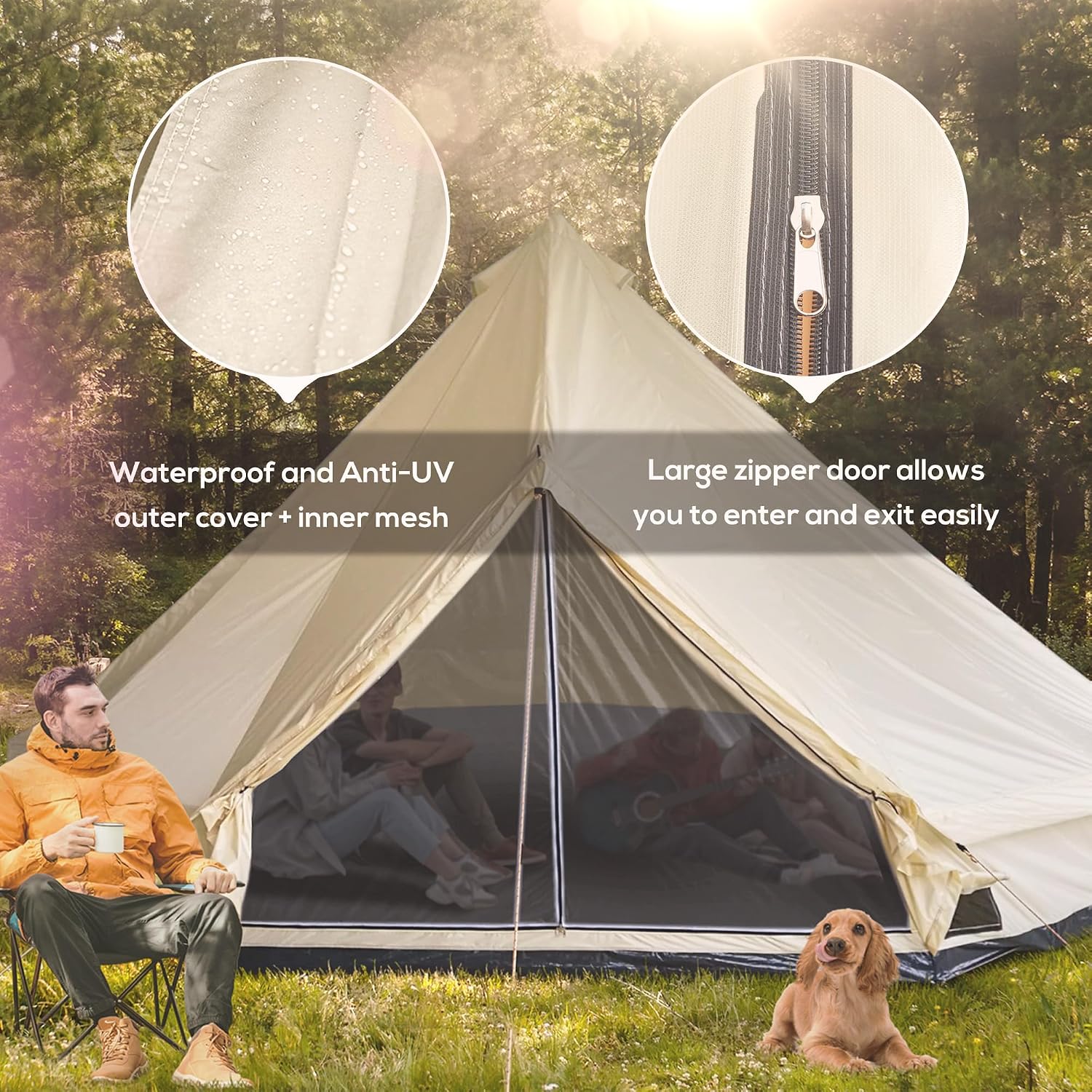 Outsunny 10-Person Yurt Tent with Spacious Interior 16' x 16' x 10' | Glamping Bell Tent, Breathable Waterproof Design, for Family Outdoor Camping