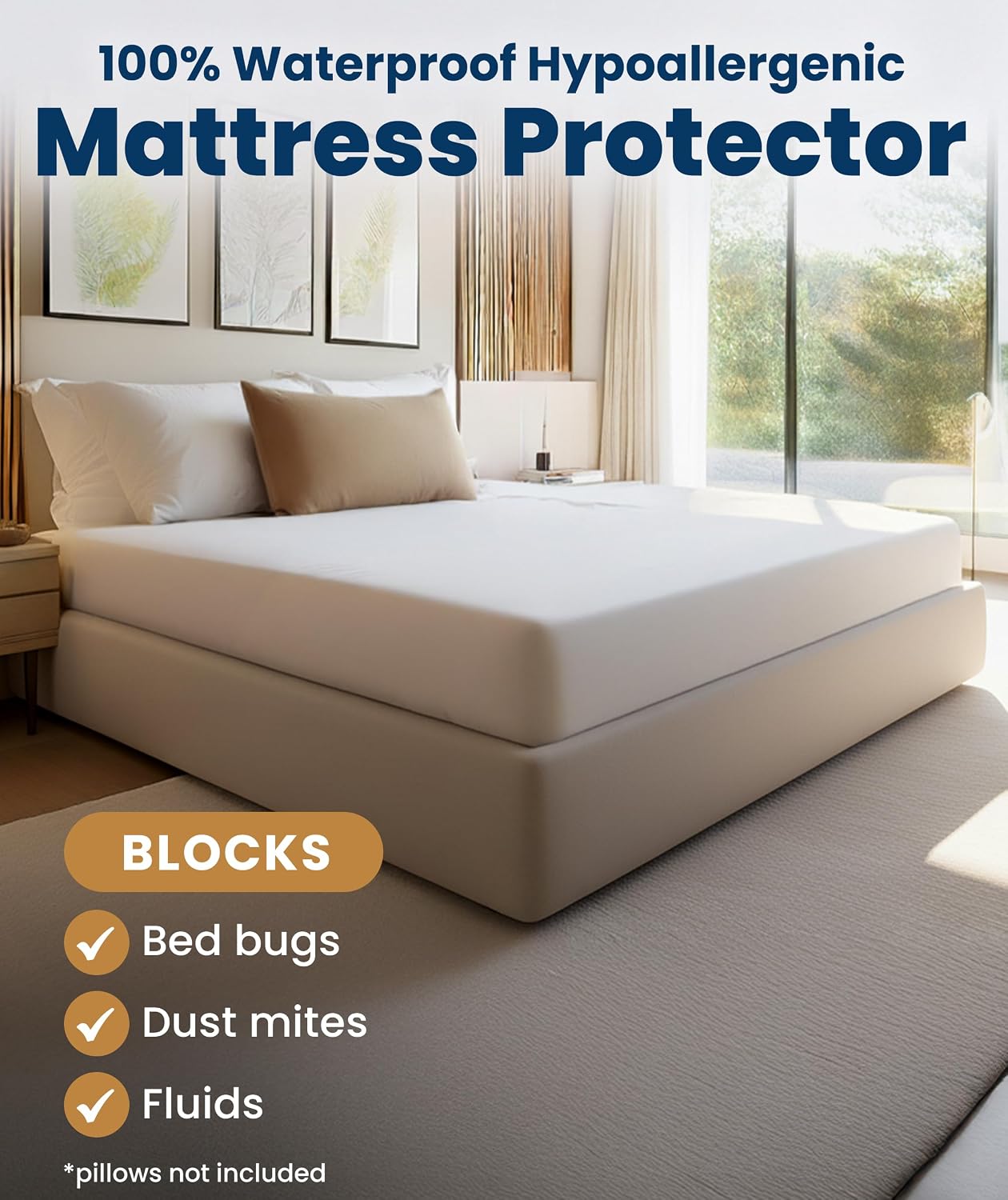 Everlasting Comfort Premium Queen Size Mattress Protector - Waterproof & Hypoallergenic, Noiseless Design, Washable Cover, 18" Deep Pocket, Bed Bug & Dust Mite Proof Cover for Sleep Hygiene