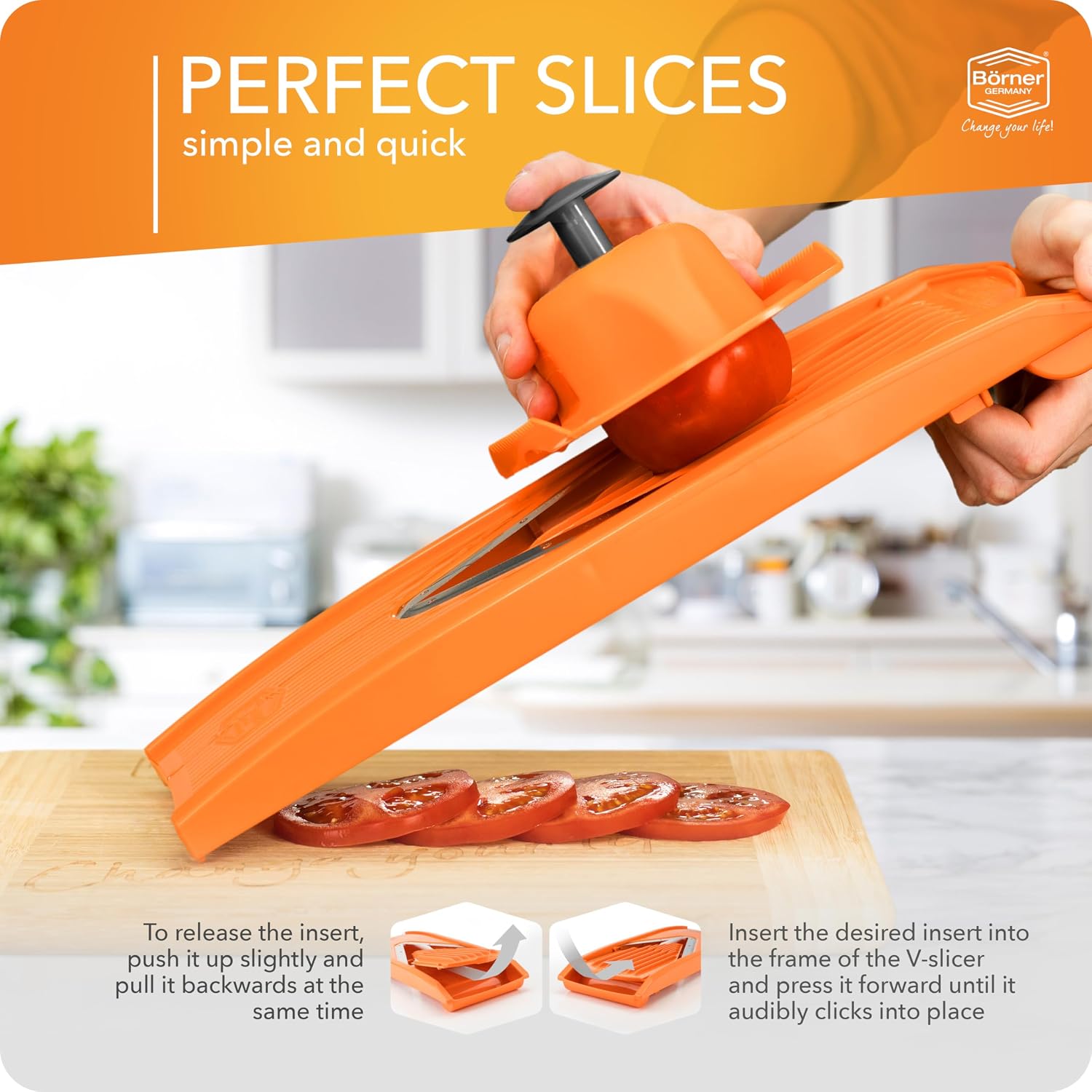 BORNER V Mandoline Slicer Kitchen V1 ClassicLine Starter Set | Vegetable Grater Börner - Quality Made in Germany, Color:Orange
