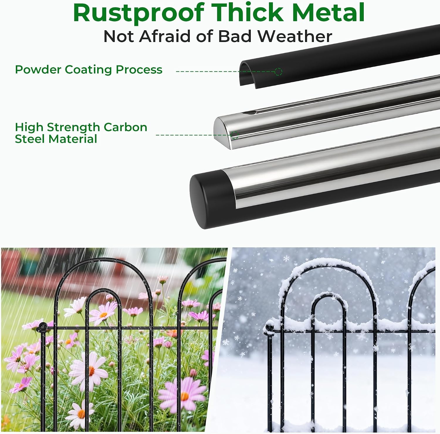 AMAGABELI 10 Panels 17in(H)×10ft(L) Decorative Garden Fences and Borders for Dogs No Dig Rustproof Metal Fence Panels Garden Edging Border Animal Barrier Fencing for Flower Beds Yard Patio Decor Black