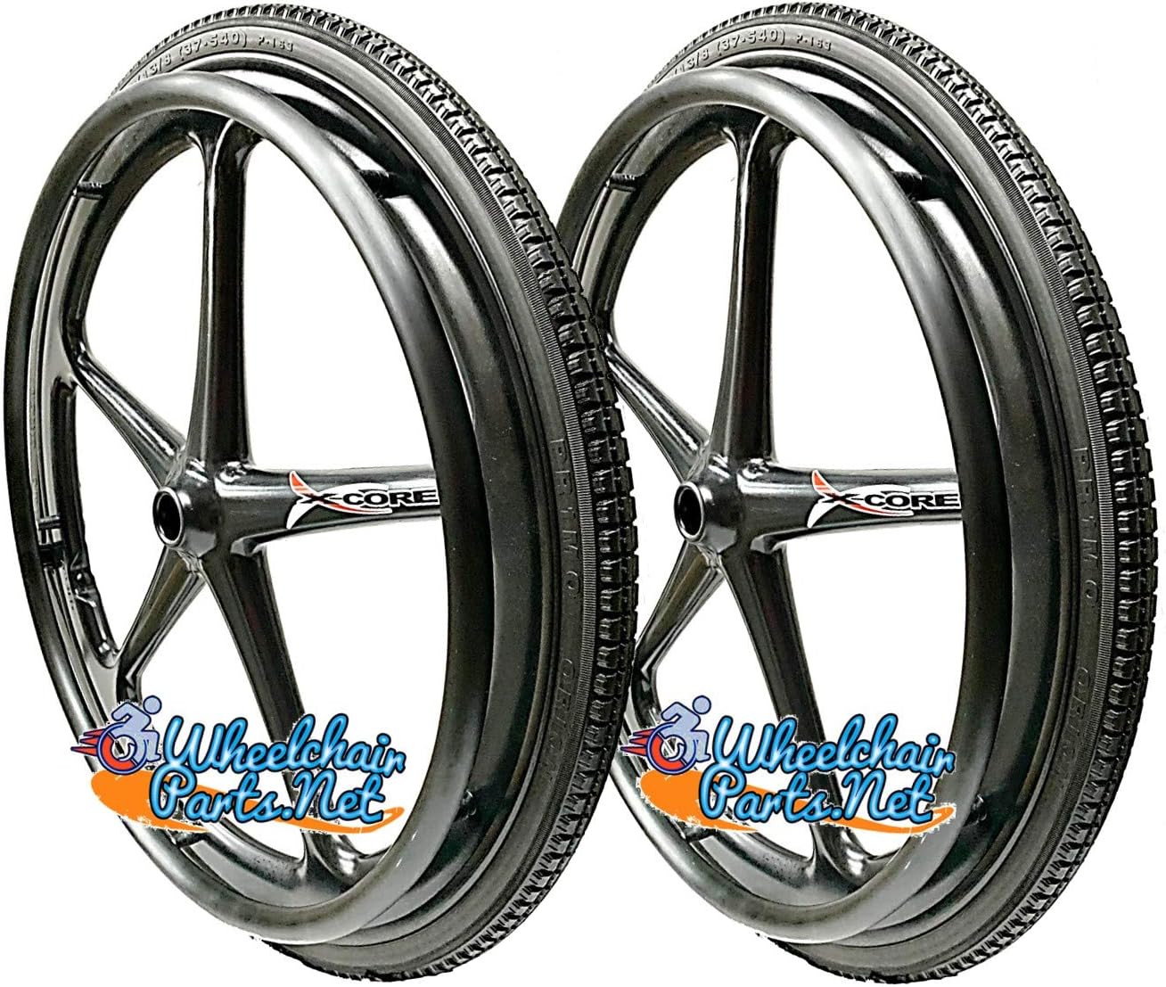 Set of 2 X-CORE Rear Wheelchair-WHELS 24" X1 3/8" (540) Black Color with Everyday Street Tires & Push Rims