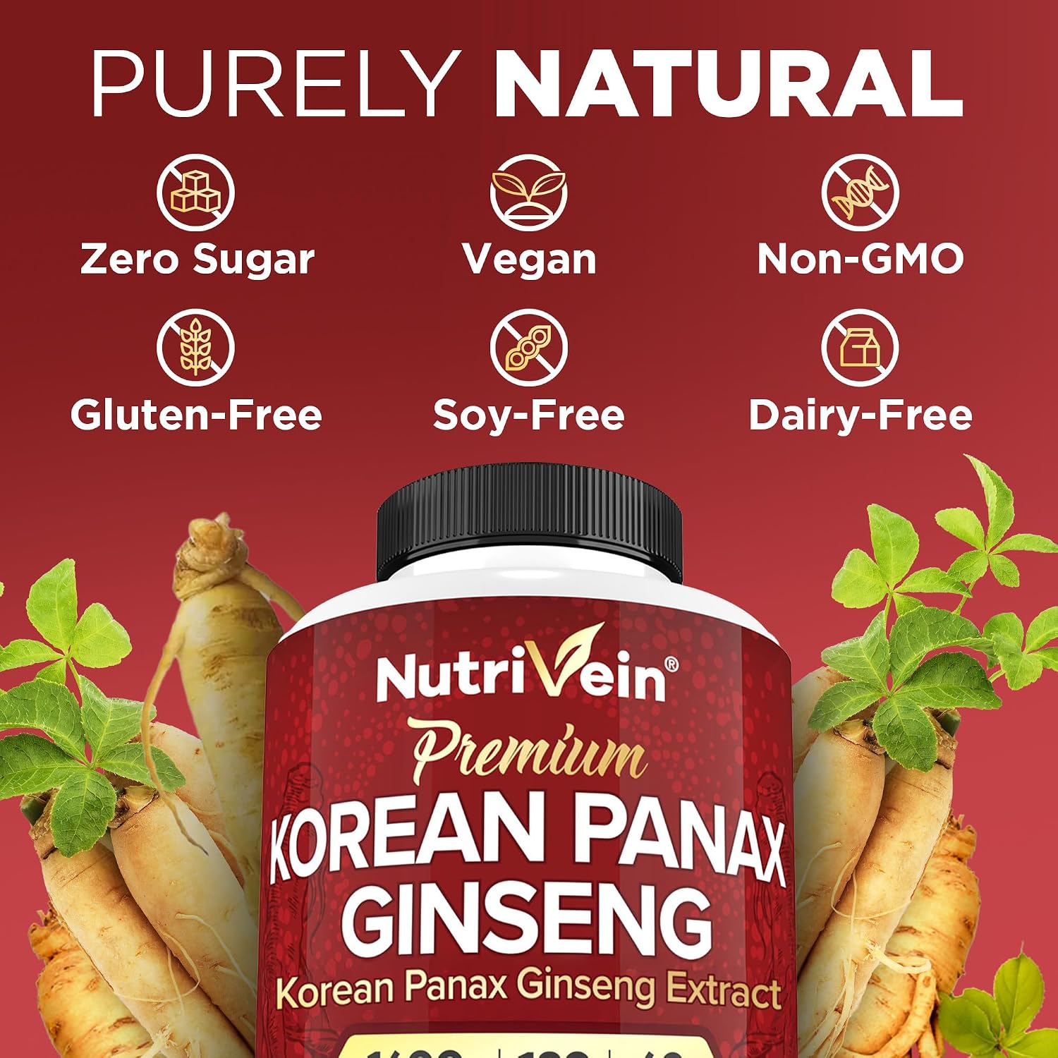 Nutrivein Korean Red Panax Ginseng 1600 mg - 180 Capsules, Extra Strength