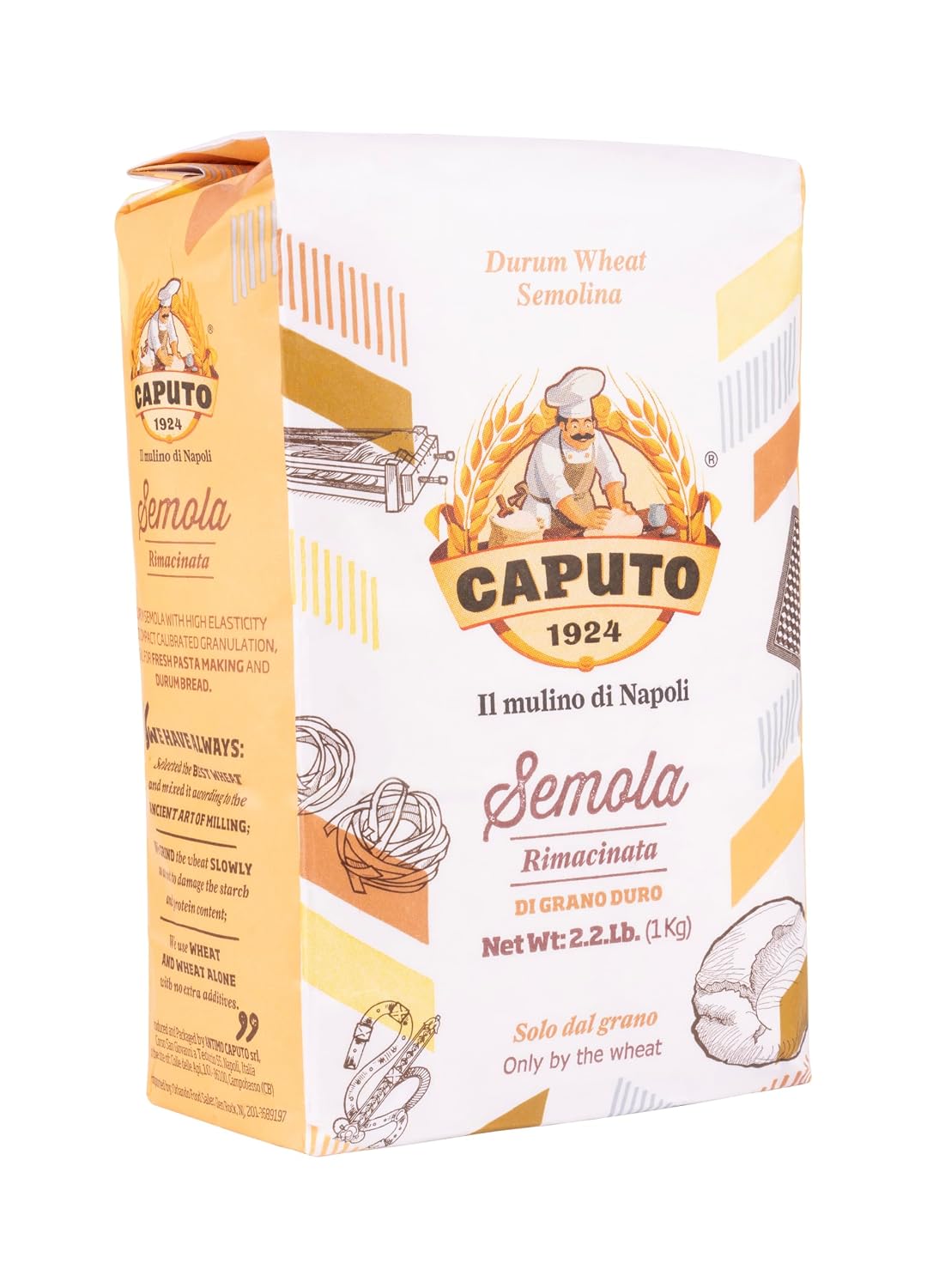 Antimo Caputo Semolina Wheat Flour 2.2 LB (Pack of 6) Bulk - Italian Durum Semola Di Grano - All Natural Dough for Fresh Pasta