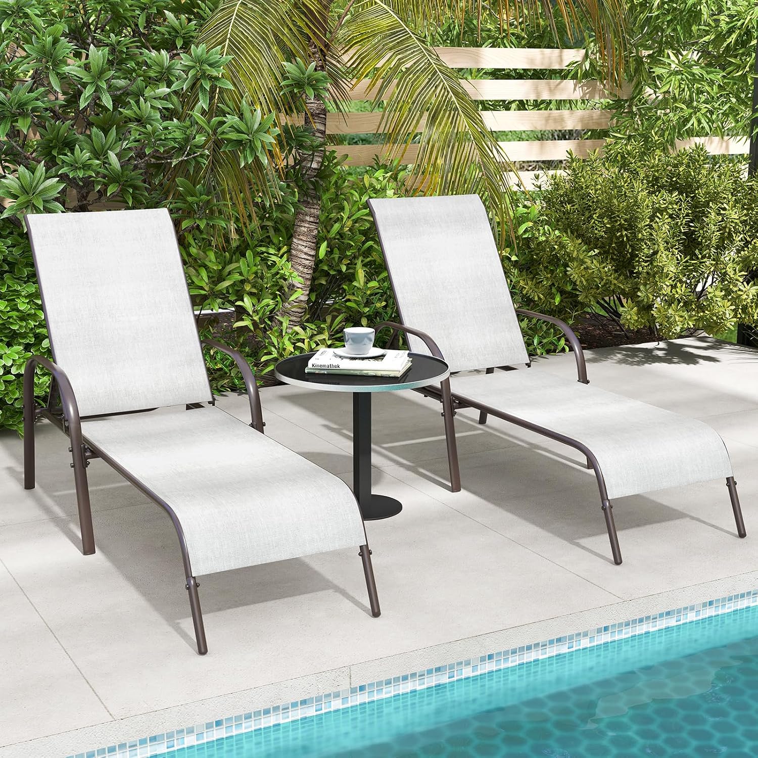 GIANTEX 2 Pack Patio Lounge Chair with 5 Adjustable Backrest, Black