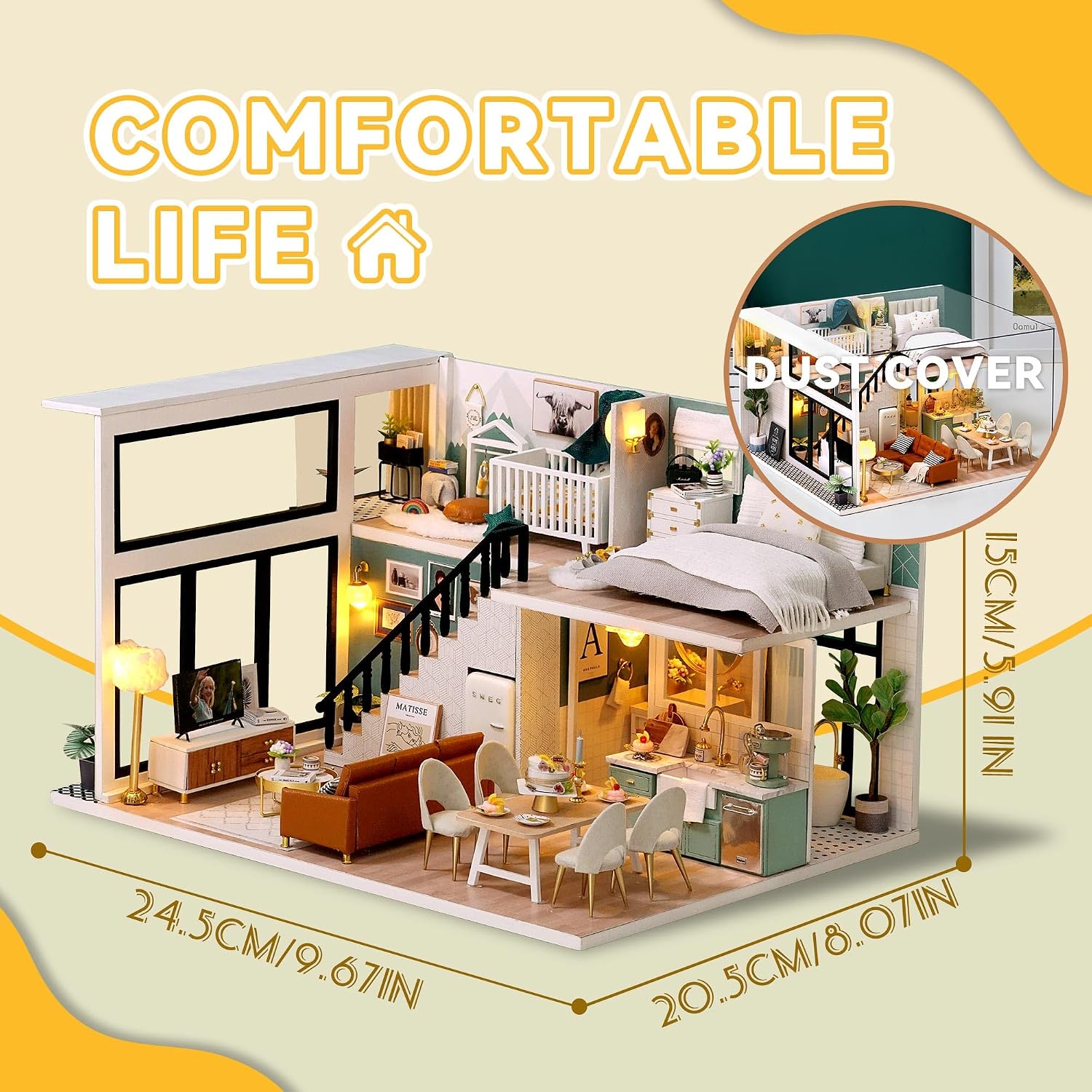 Flever Dollhouse Miniature DIY House Kit Creative Room with Loft Apartment Scene for Romantic Artwork Gift (Tranquil Life)