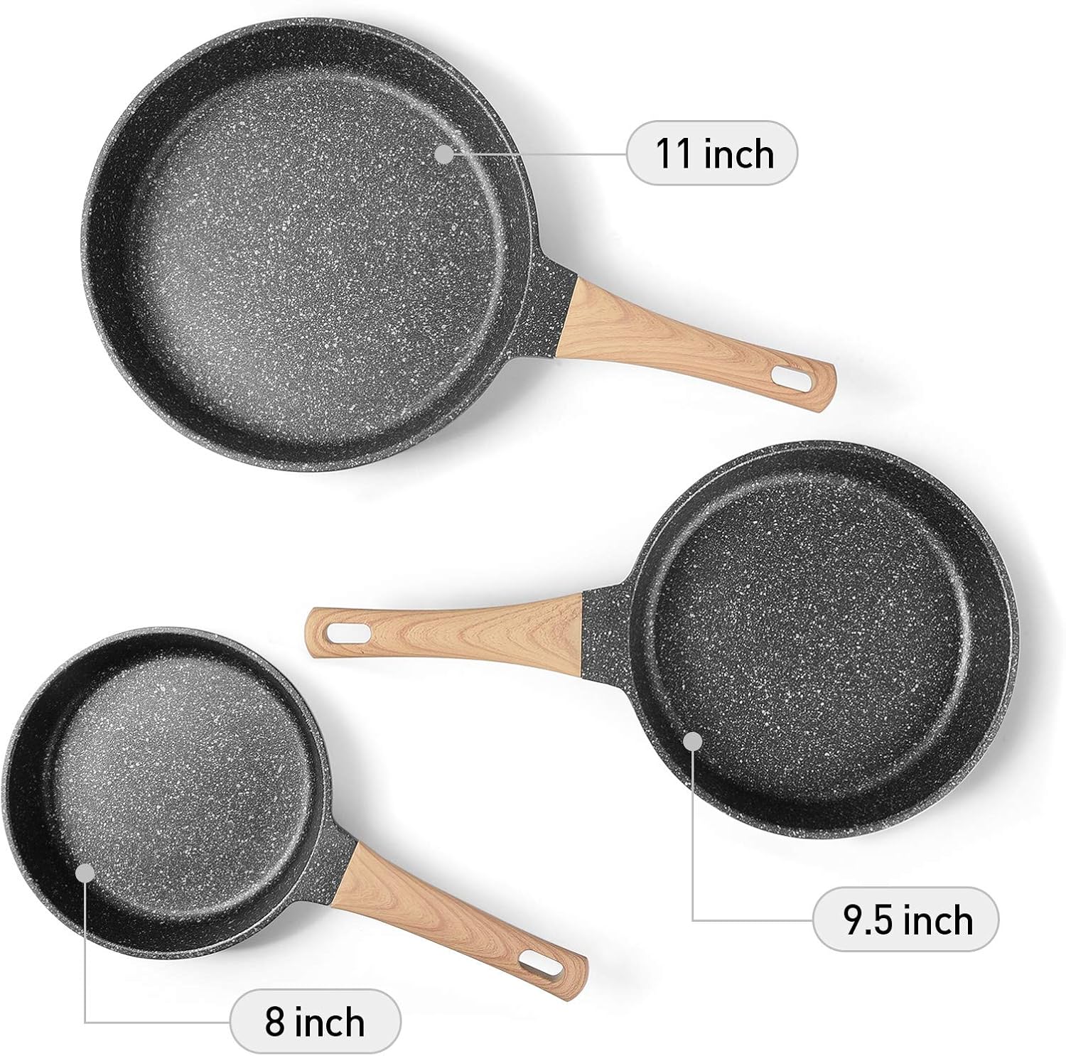 YIIFEEO Frying Pans Nonstick, Induction Frying Pan Set Granite Skillet Pans for Cooking Omelette Pan Cookware Set with Heat-Resistant Handle