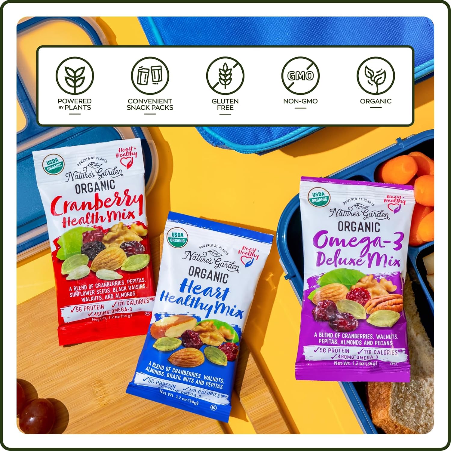 Nature's Garden Organic Trail Mix Snack Packs - 57.6oz (48 x 1.2oz Individual Servings) Trail Mix Variety, Energy Boosting, Heart Healthy