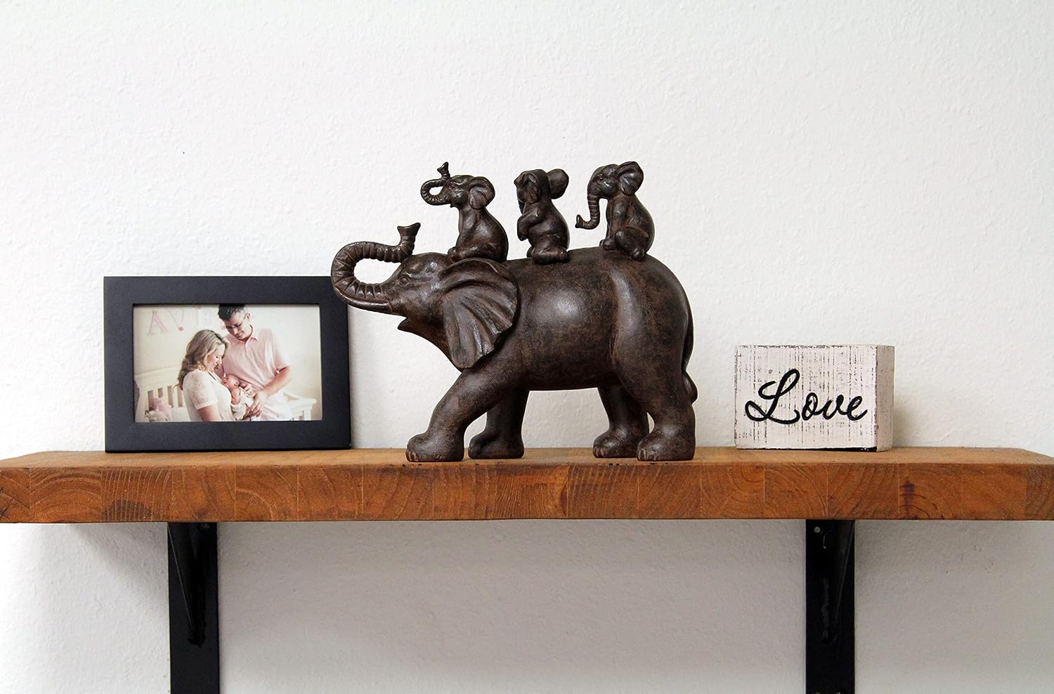 Nature's Mark 8" H 3 Baby Elephants Riding an Elephant Resin Statue Figurine Home Decorative Accent Decor (Brown)