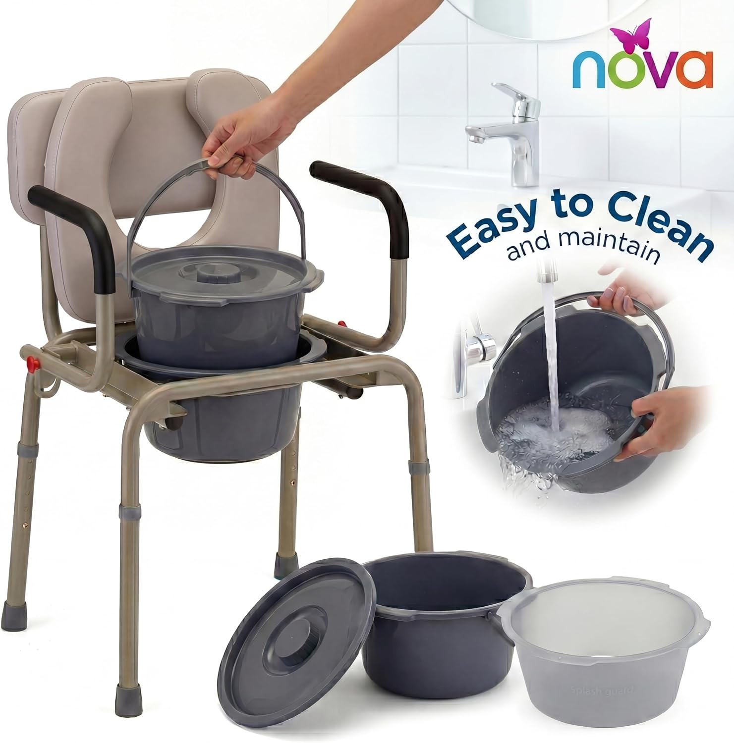 NOVA Medical Products Drop Arm Commode with Padded Seat and Back, Drop Down Arms for Easy Transfer