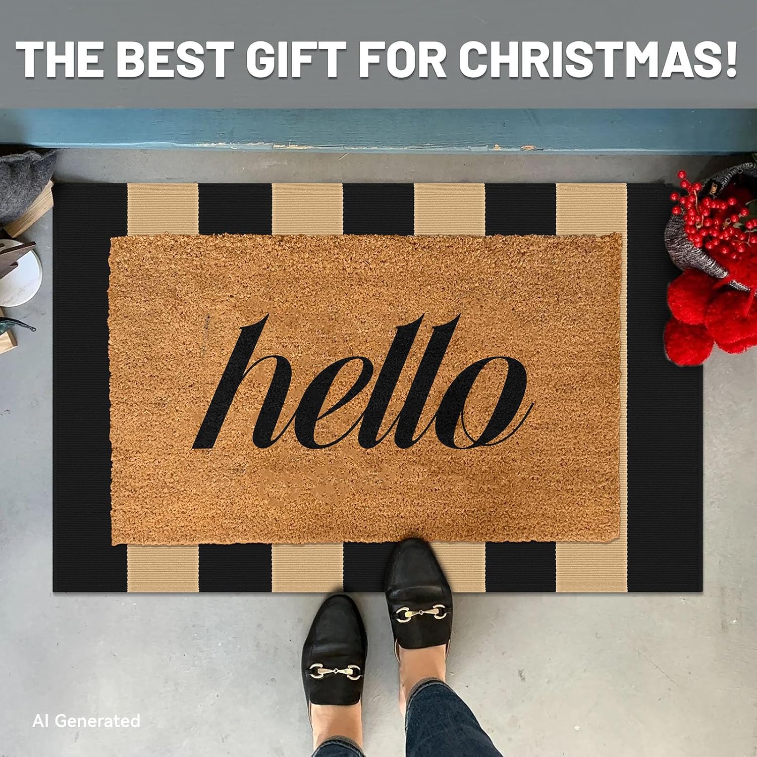 IOHOUZE 27.5x43 Buffalo Plaid Rug, Washable Front Door Mat, Black White