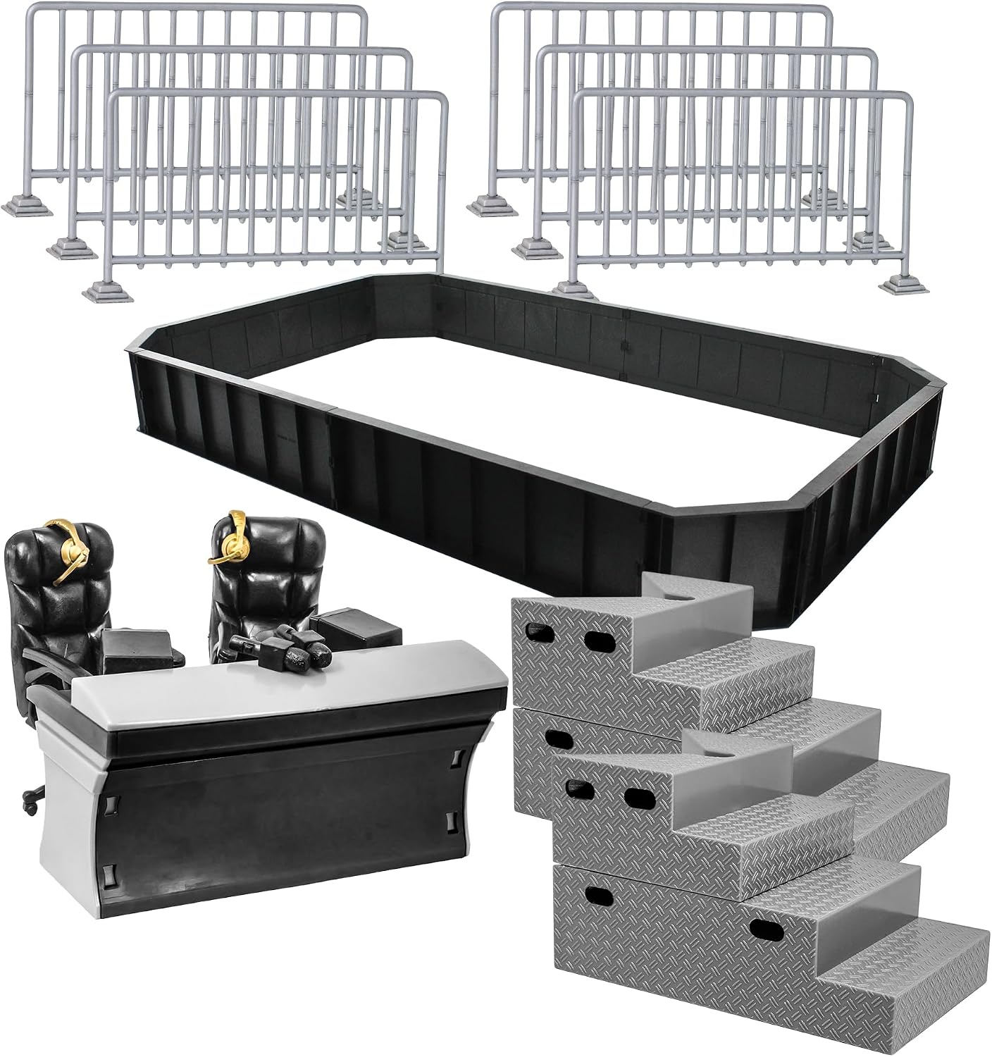 Wrestling Ring & Arena Deal for Wrestling Action Figures | Build a Complete Arena with a 33 x 20 Inch Barricade, Breakable Ring Steps