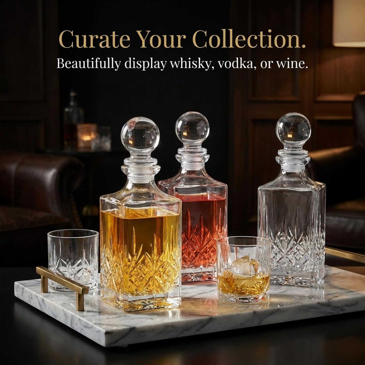 Godinger Mini Whiskey Decanter Barware Set - Dublin Crystal Collection for Liquor Whisky Vodka or Wine - 10oz, set of 3