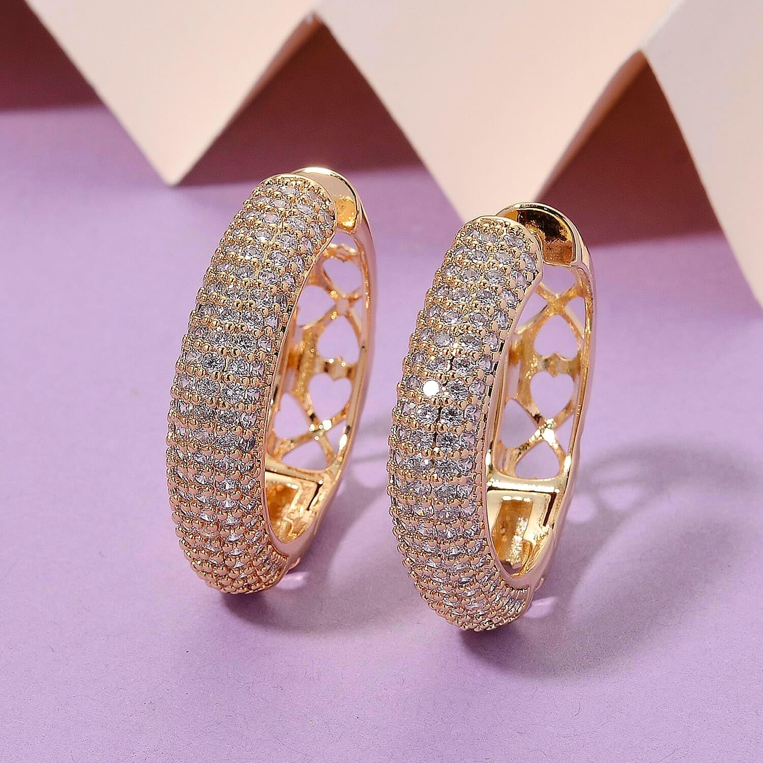 Cubic Zirconia Hoop Earrings in Goldtone