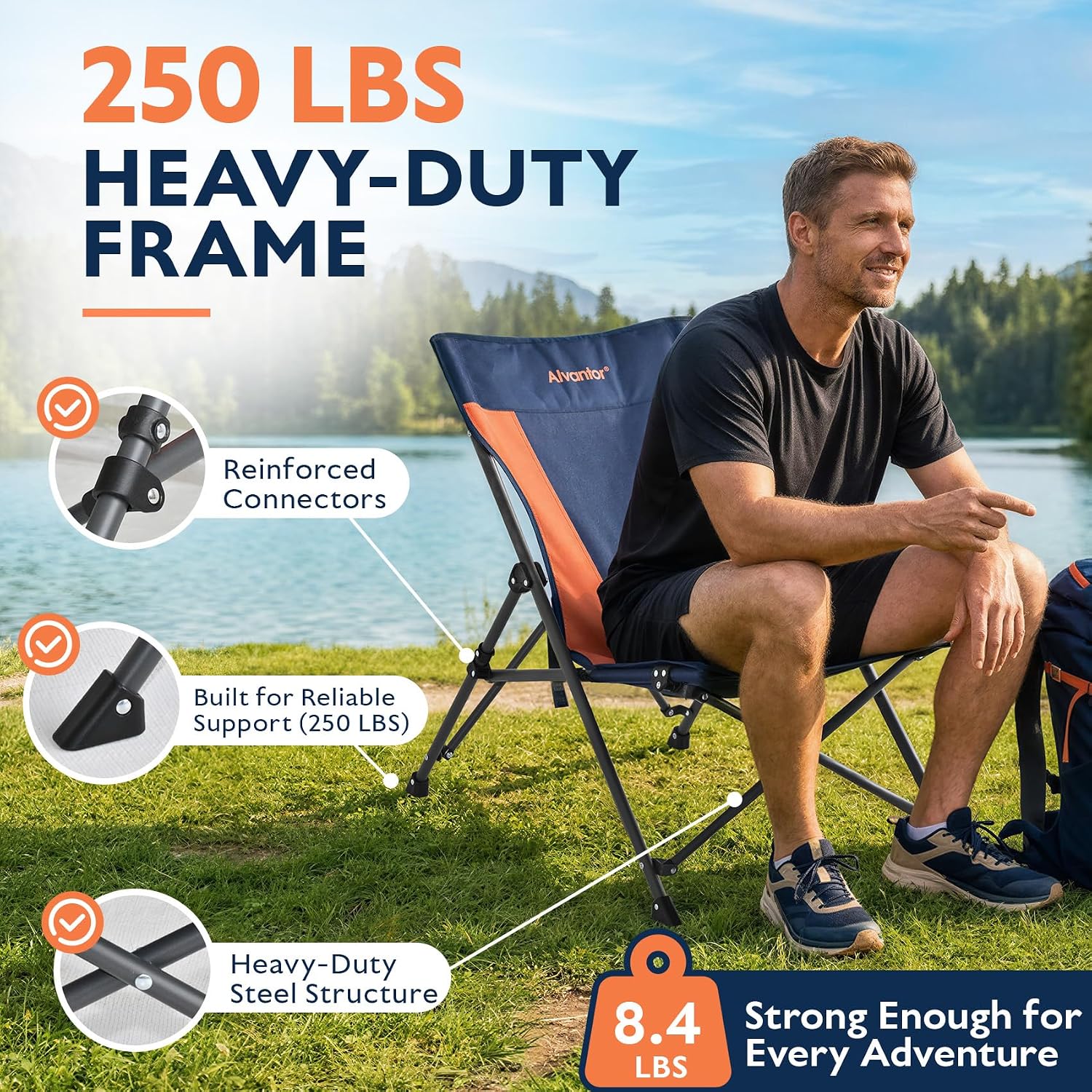 Alvantor® Camping Chair, Full Mesh Folding Beach Chair Breathable High Back Portable Lawn Chair for Outdoor, Armrest, Cup Holder, Easy Use Seat for Travel, Fishing, Pinic, Sports Event, 24"x31"x38"