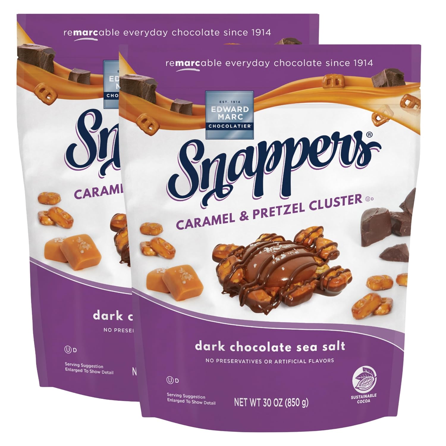 Edward Marc Snappers Sweet Caramel & Pretzels Cluster - Crunchy Pretzel Snack With Milk Chocolate For Adults And Kids - 6 oz (pack of 1)