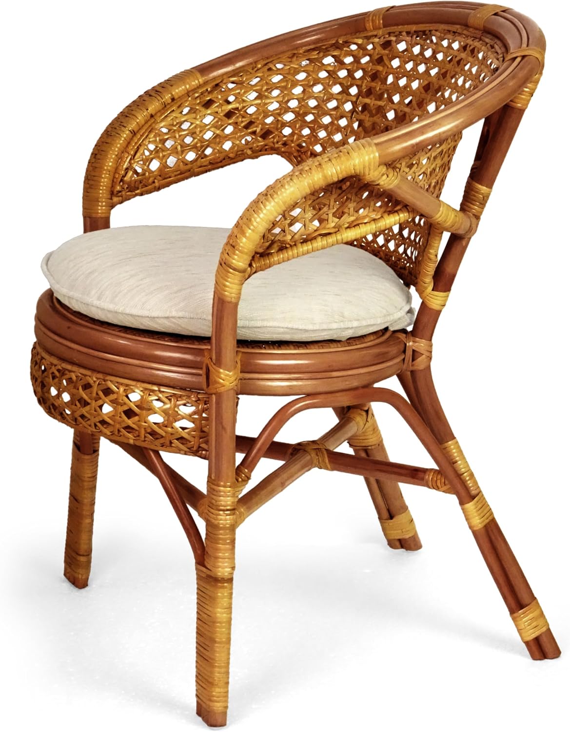 Pelangi Handmade Rattan Dining Wicker Chair Colonial Color w/Cream Cushion