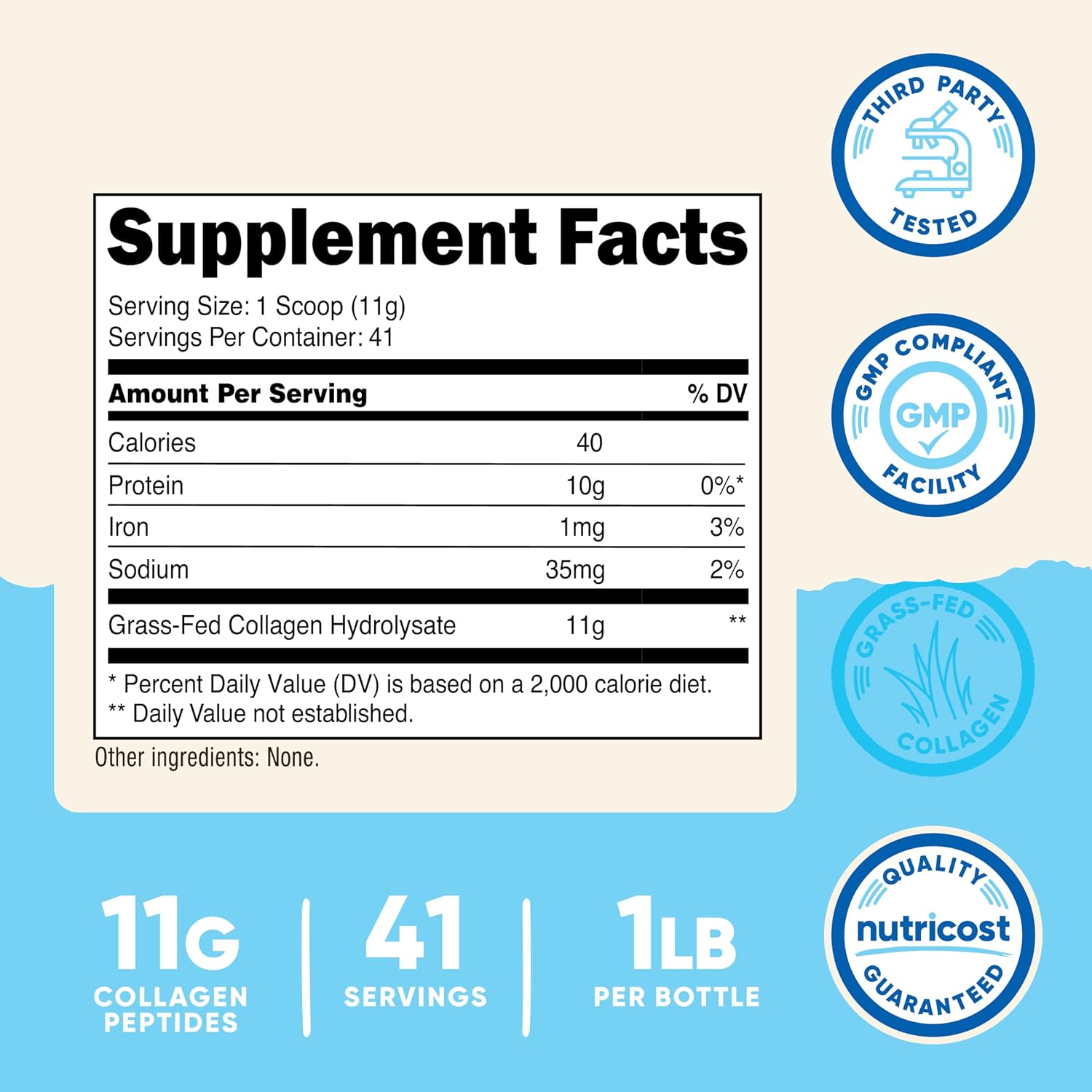 Nutricost Collagen Peptides Powder 1LB (454 G), Grass Fed Bovine | Collagen Hydrolysate, Unflavored