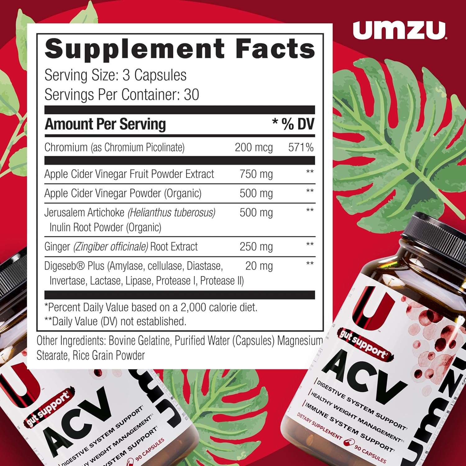 UMZU zuACV Apple Cider Vinegar Capsules, 30 Day Supply
