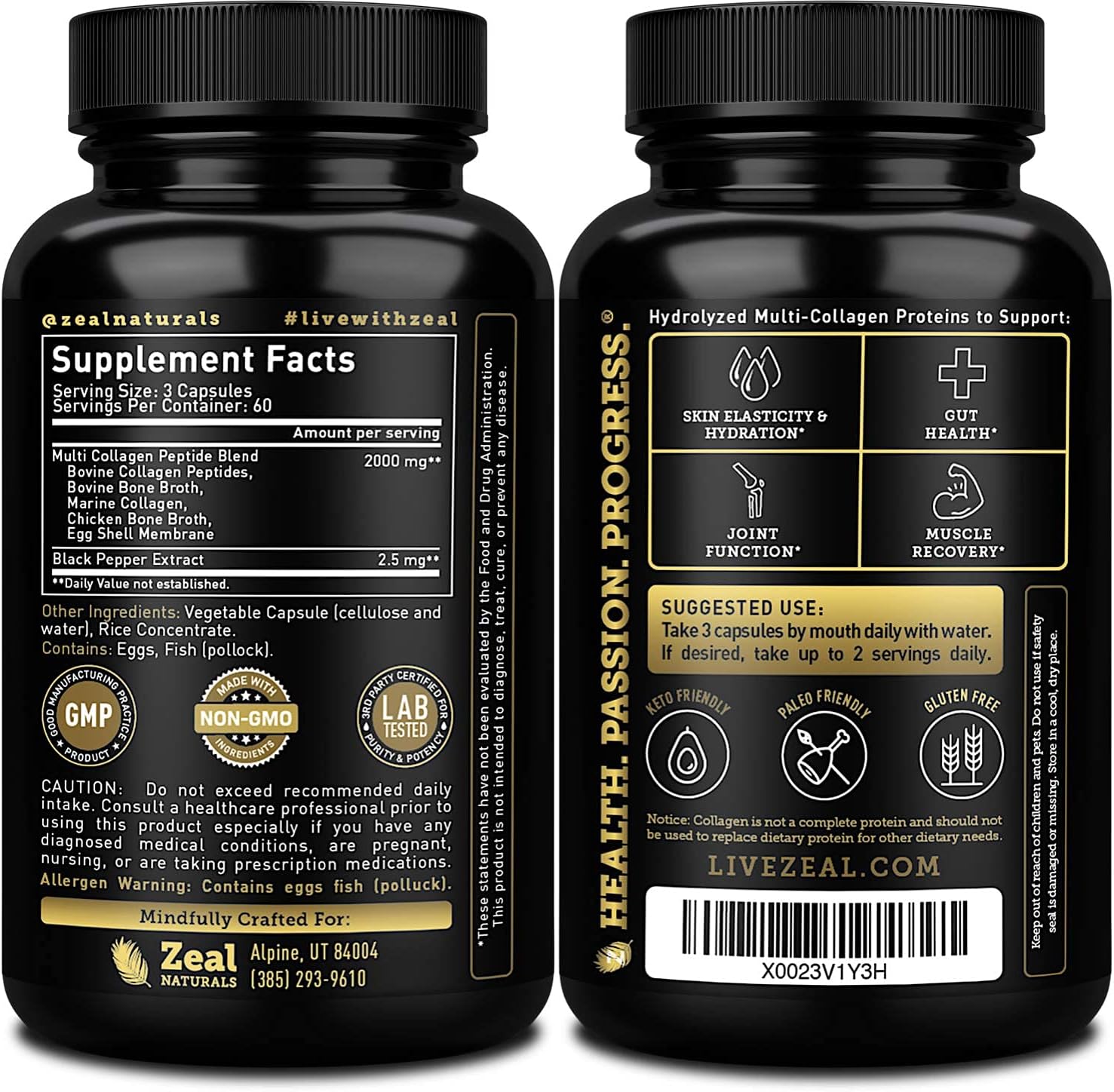 Multi Collagen Peptides Pills (Types Ⅰ, Ⅱ, Ⅲ, Ⅴ, Ⅹ) Grass Fed Collagen Pills (180 Capsules) - Hydrolysate Collagen Protein Blend for Hair