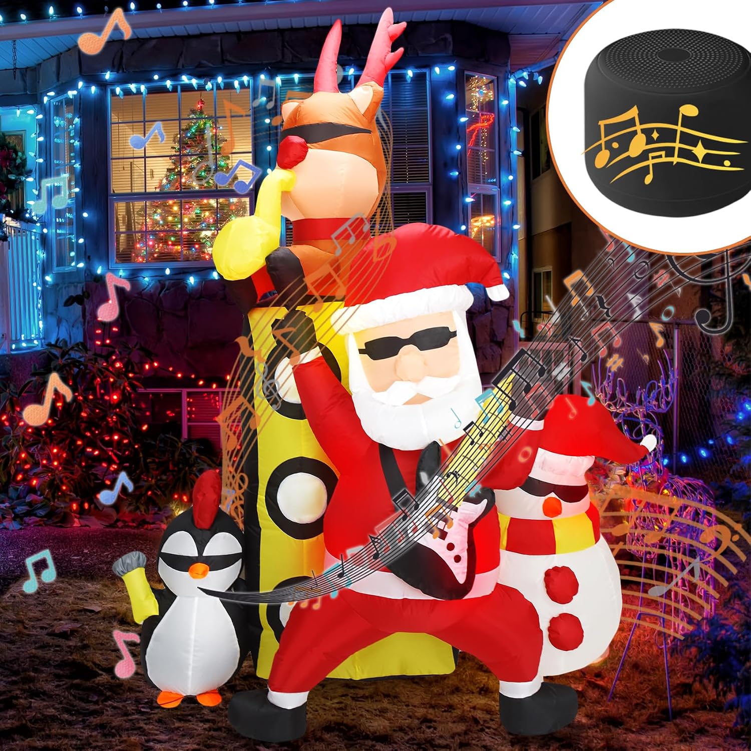 6.5FT H Animated Christmas Inflatable Tree with Santa Claus Chased by Dog Build-in LED Lights Funny Inflatable Dog Chasing Santa Claus,Blow Up Christmas Indoor Outdoor Decor