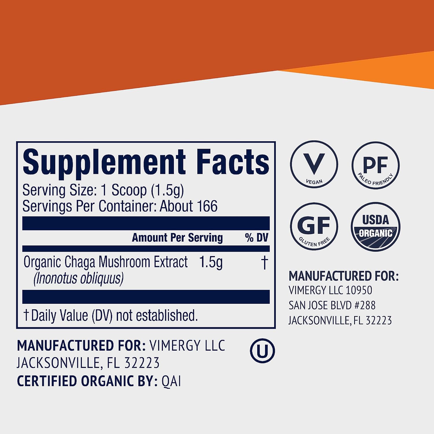 Vimergy Chaga Capsules – Superfood Cellular Support* – Cardiovascular Health Benefits* – Kosher, Vegan, Gluten-Free – 90 Capsules | Superfood Adaptogen*, Immunity for cell tissues*, Polyphenols for Antioxidant protection*, Vegan and Kosher