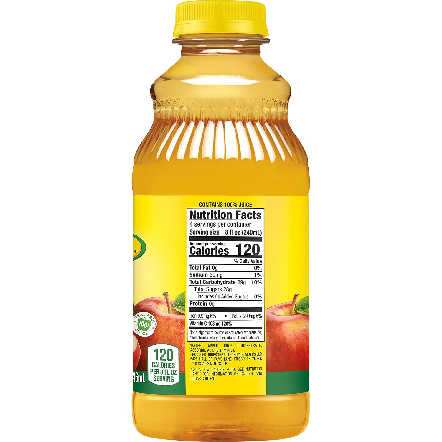 Mott's 100% Original Apple Juice, 64 Fl Oz Bottle (Pack Of 8), 2 Servings Of Fruit Per Cup, 100% Fruit Juice, Gluten-free, Caffeine-free, Kosher, And Contains No Artificial Colors Or Sweeteners