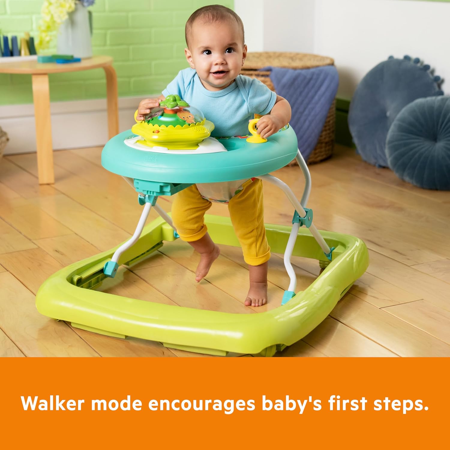 Bright Starts JuneBerry Walk-A-Bout Baby Walker and Entertainer, with Easy Fold Frame for Storage, Ages 6 Months +