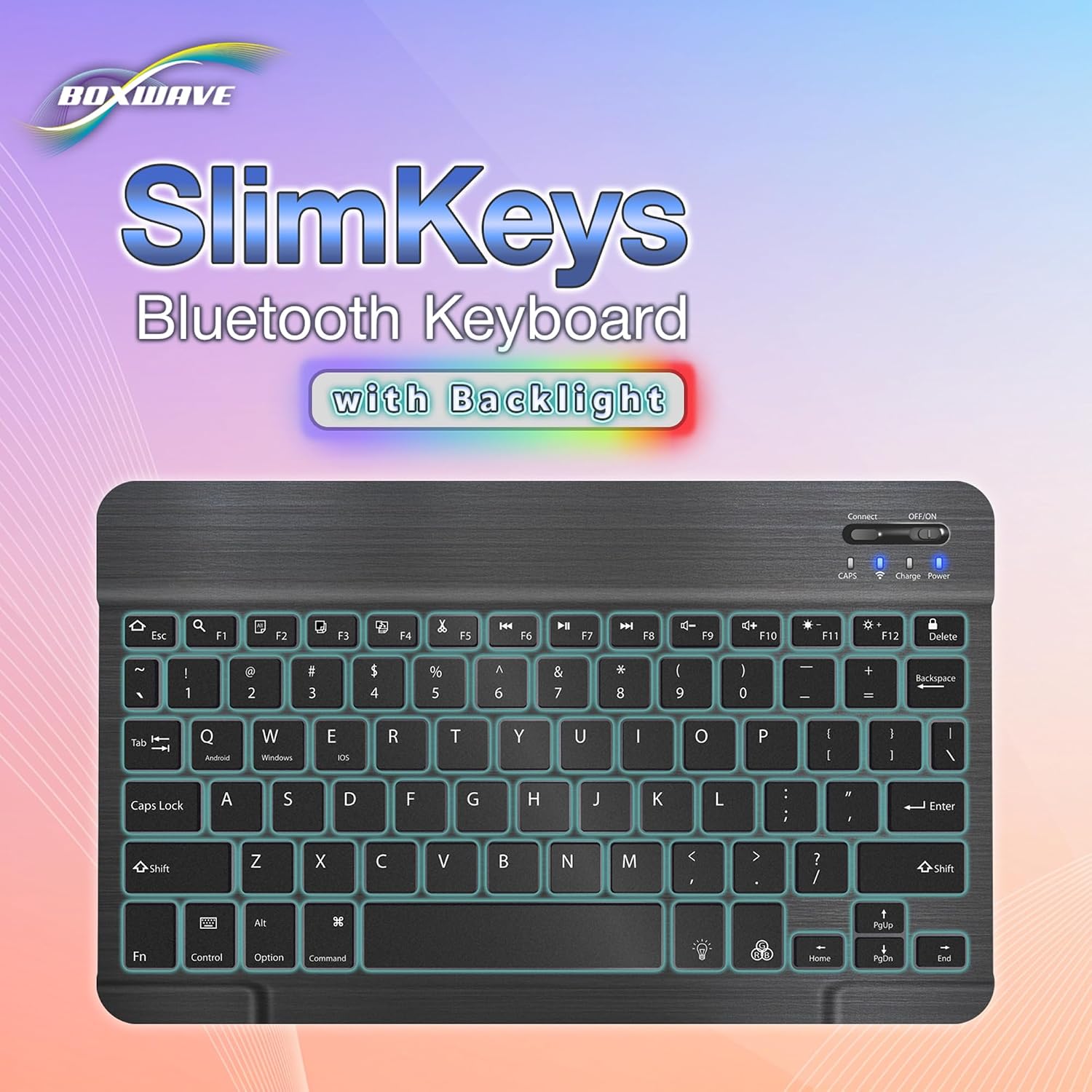 BoxWave Keyboard Compatible with Motorola Bravo MB520 - SlimKeys Bluetooth Keyboard - with Backlight, Portable Slim LED 7 Colors - Jet Black