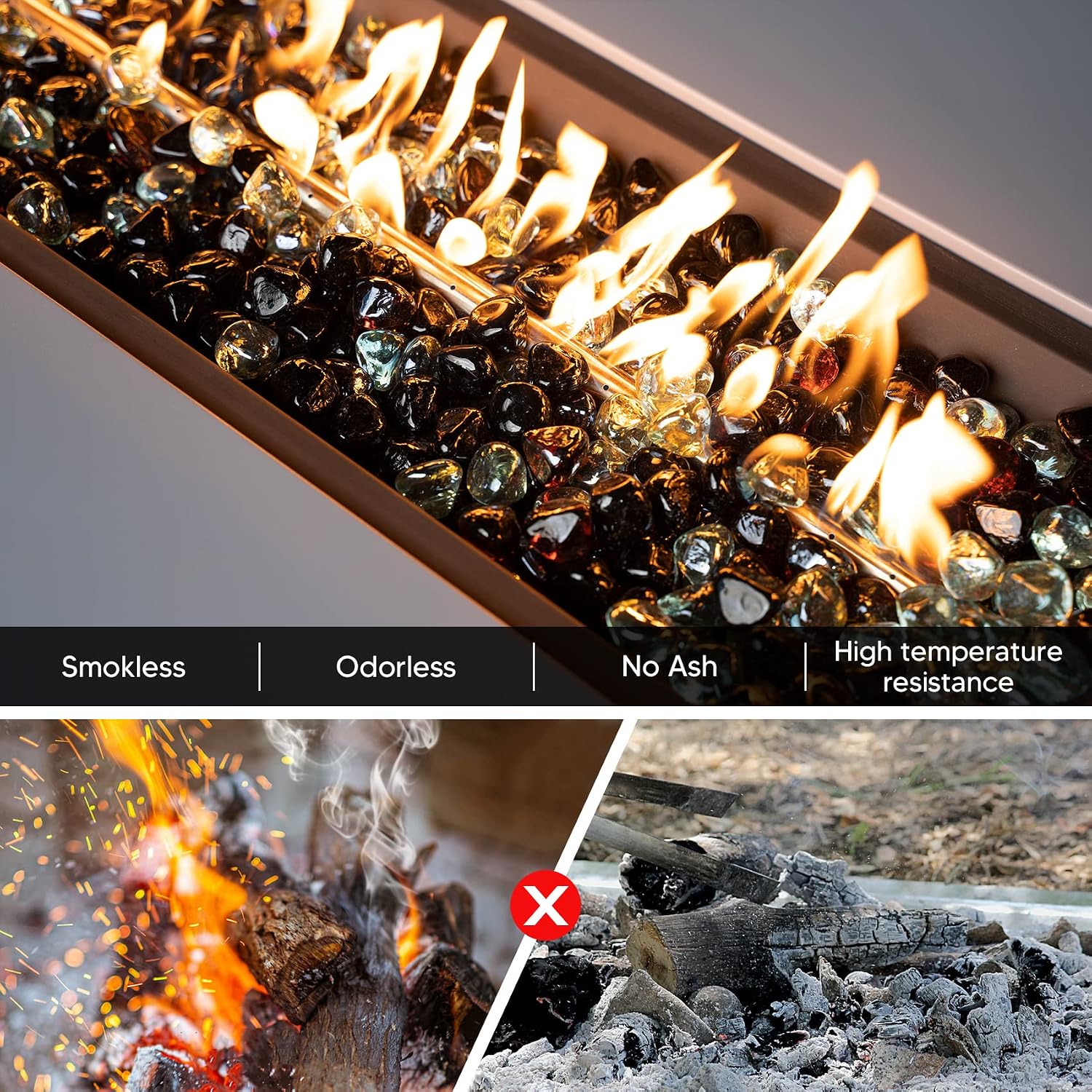 Mr. Fireglass 10 Pounds 1 Inch Diamond Fire Glass, High Luster Crystal Ice | Reflective Fire Pit Glass Rocks,10 lbs, For Propane & Natural Gas Fire Pits Table Fireplace & Lanscape