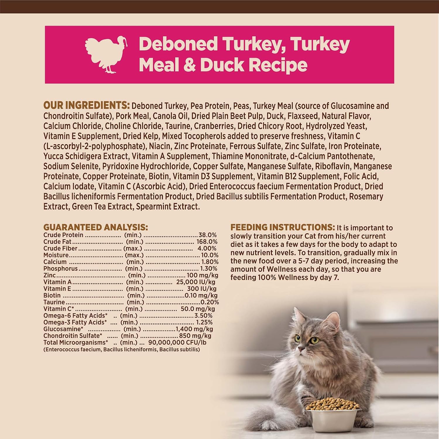 Wellness CORE+ Adult Dry Cat Food for Indoor Cats, Natural, Grain Free Kibble, Chicken, Turkey and Chicken Meal Recipe, 5 lb Bag