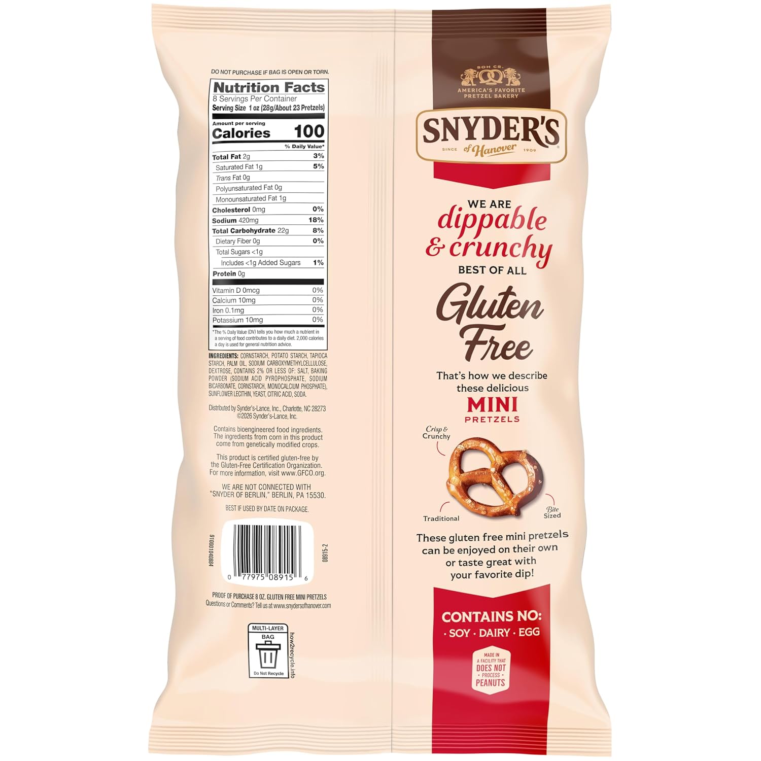 Snyder's of Hanover Gluten Free Mini Pretzels, 8 Oz 1 bag