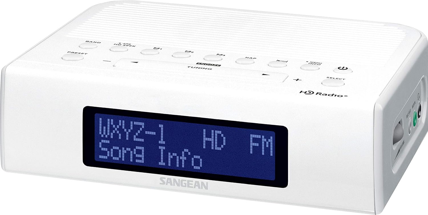 Sangean HDR-15 AM/FM Digital Tuning Clock Radio with USB Phone Charging, White