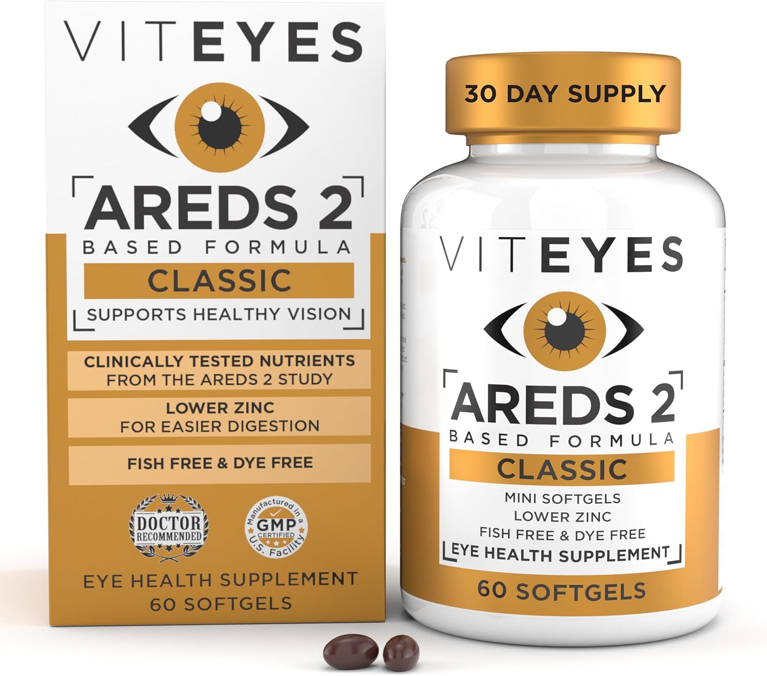 Viteyes AREDS 2 Classic Macular Health Formula Softgels, Eye Health Vitamin to Support Macular Health, Lower Zinc, Eye Vitamins, Macular Vitamins, Beta-Carotene Free, 180 Softgels