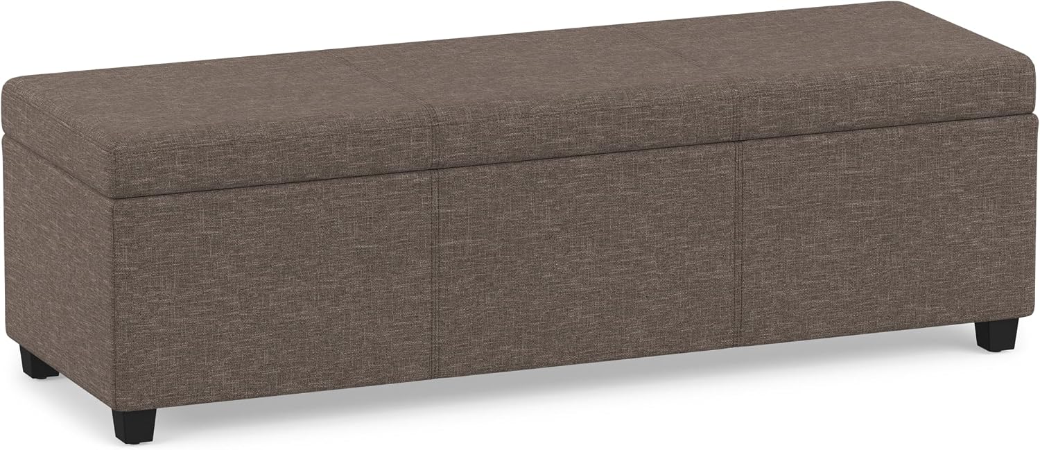 SIMPLIHOME Avalon 54" Wide Vegan Leather Storage Ottoman in Tanners Brown