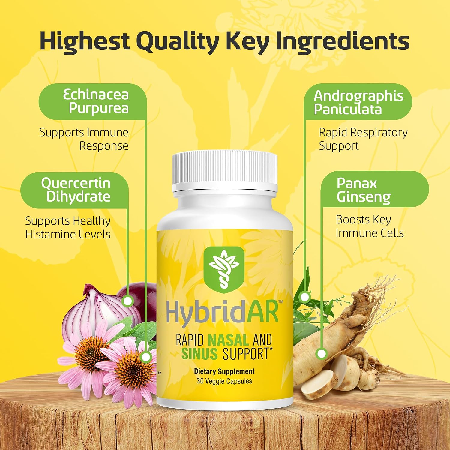 HybridAR Sinus & Nasal Support Herbal Supplement for Adults, 30 Veggie Caps | Daily immunity