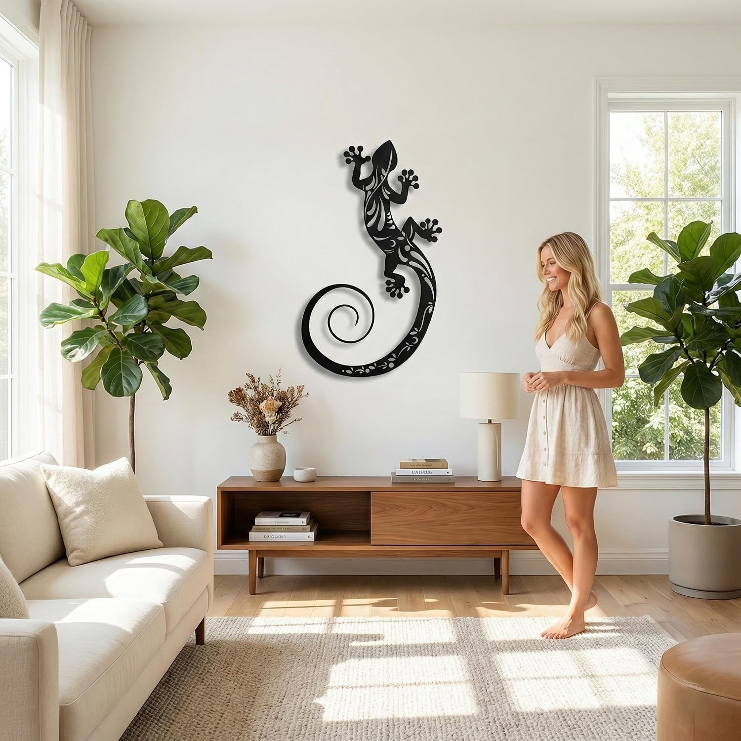 DEKADRON Metal Wall Art - Lizard Wall Silhouette Metal Wall Decor for Home Office Bedroom Living Room Decoration (14" W x 24" H/36x61cm)