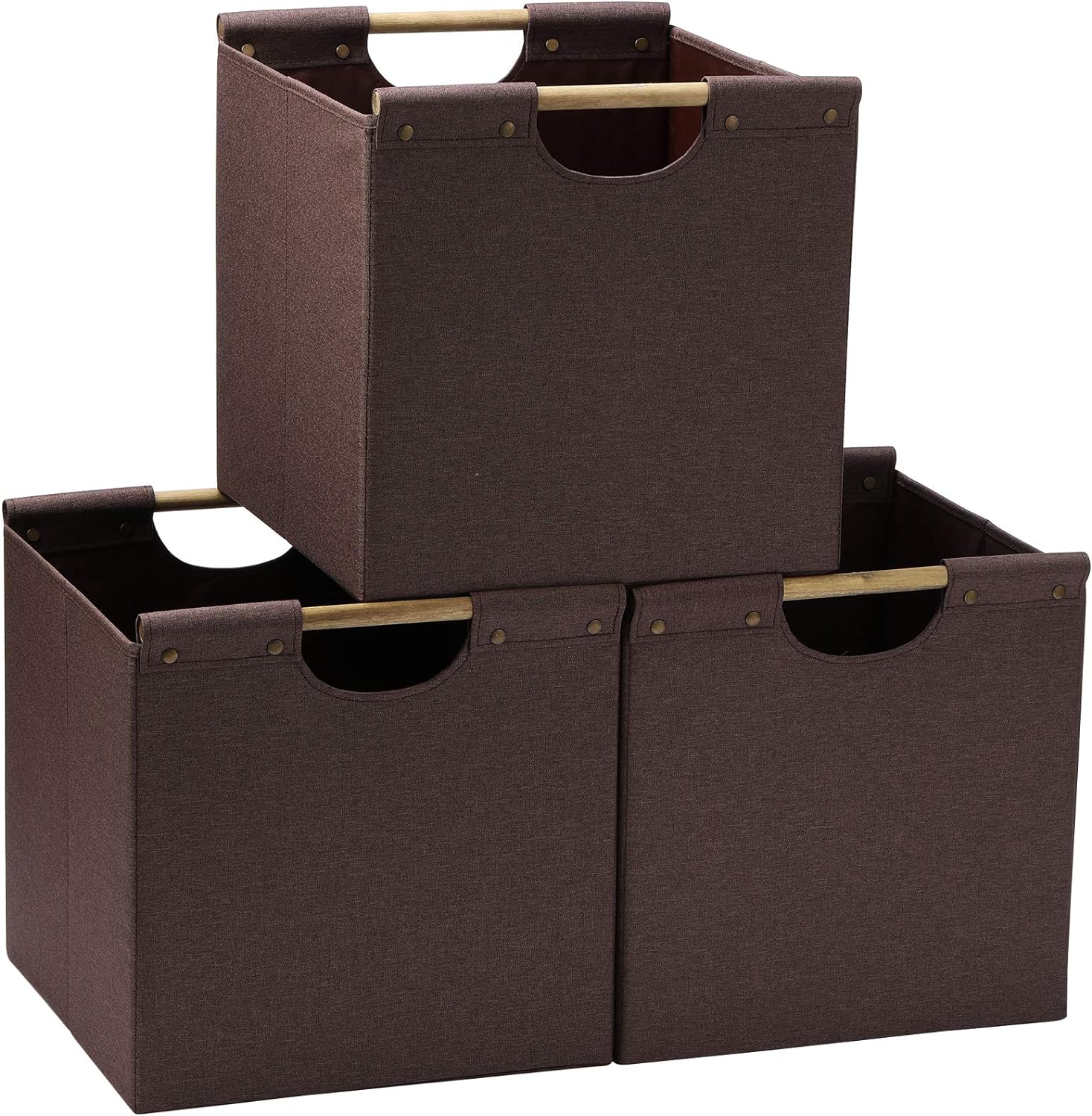 HOONEX Collapsible Storage Bins, 13x13x13 Inches Storage Cubes Linen Fabric, 3 Pack