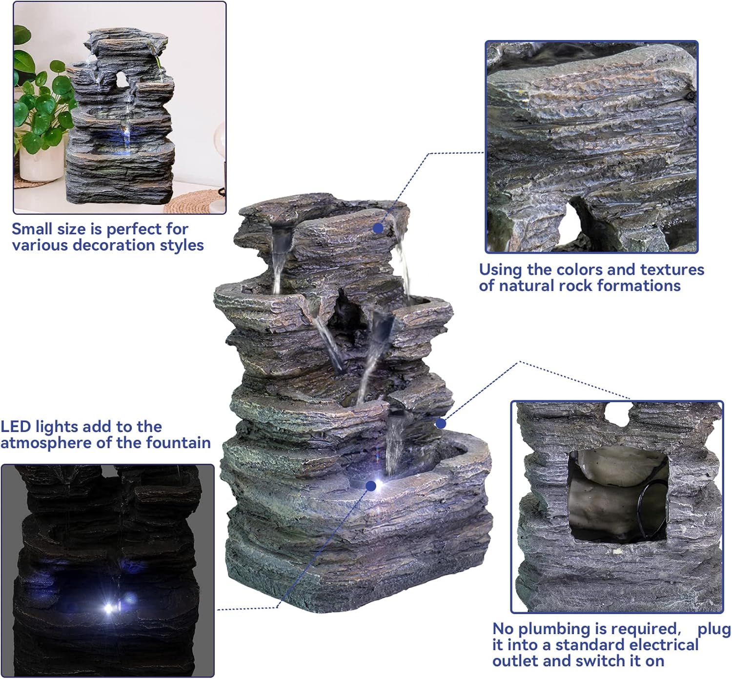 Ferris Island with LED Lights, Resin Tabletop, Small Rockery Fountain | Resin indoor desktop small rockery fountain, suitable for desktop decoration in offices, homes, and bedrooms