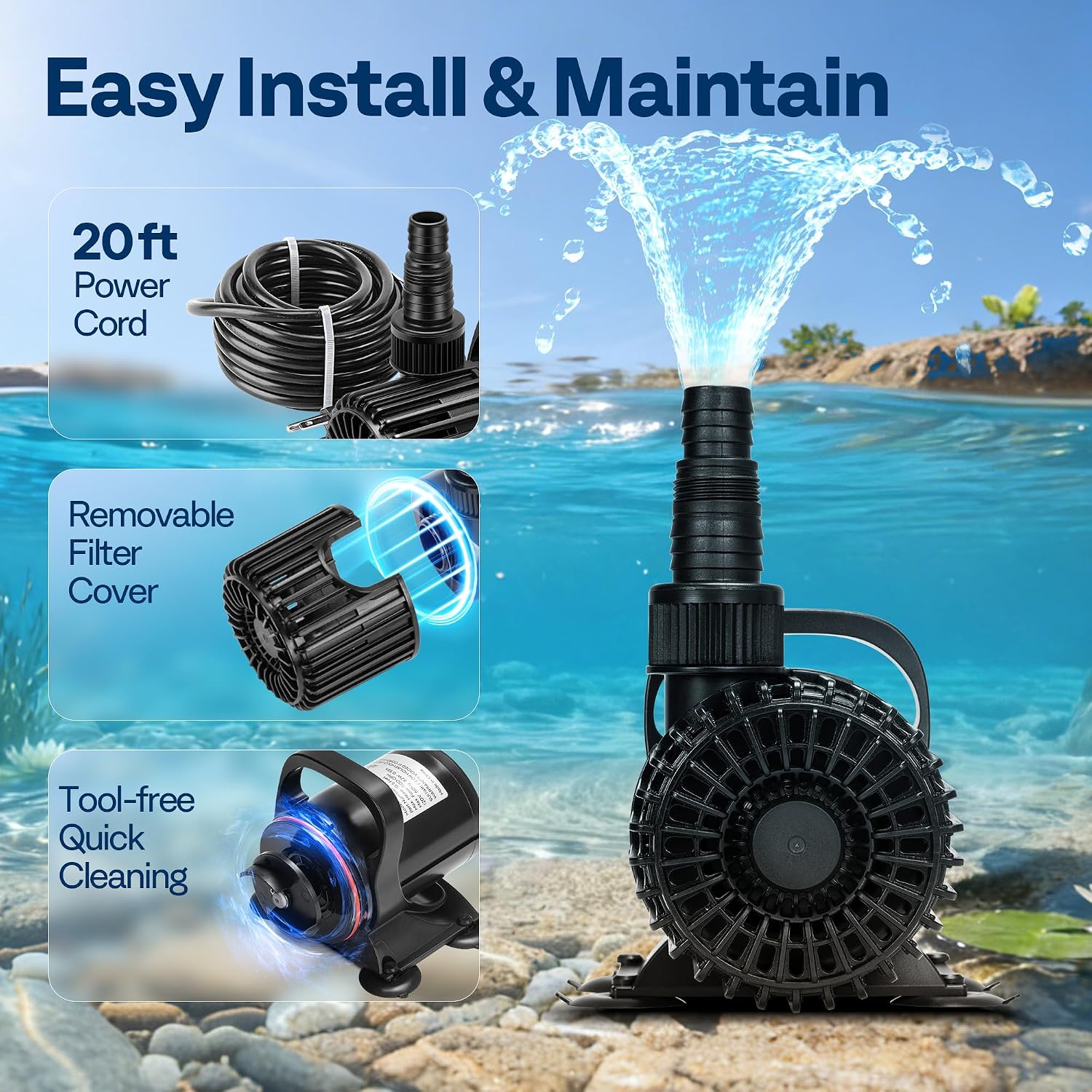 VIVOHOME 100W Pond Pump, 1600GPH Submersible Water Pump for Koi Pond