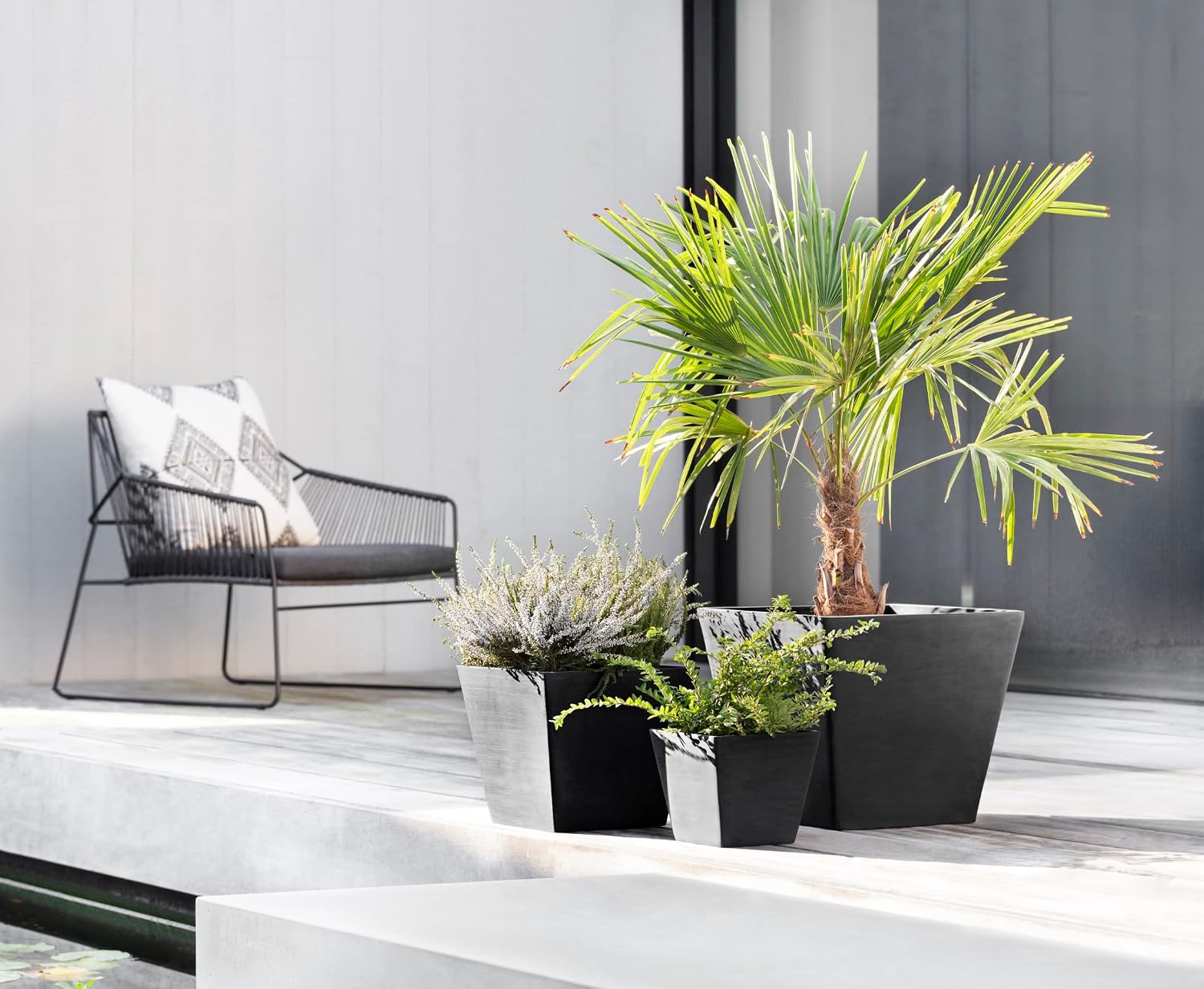 Ecopots Rotterdam Square Flower Planter, White Grey, 8" | Modern Style, Durable Recycled-Based Composite Construction, Weather and UV-Resistant, for Indoor/Outdoor Use