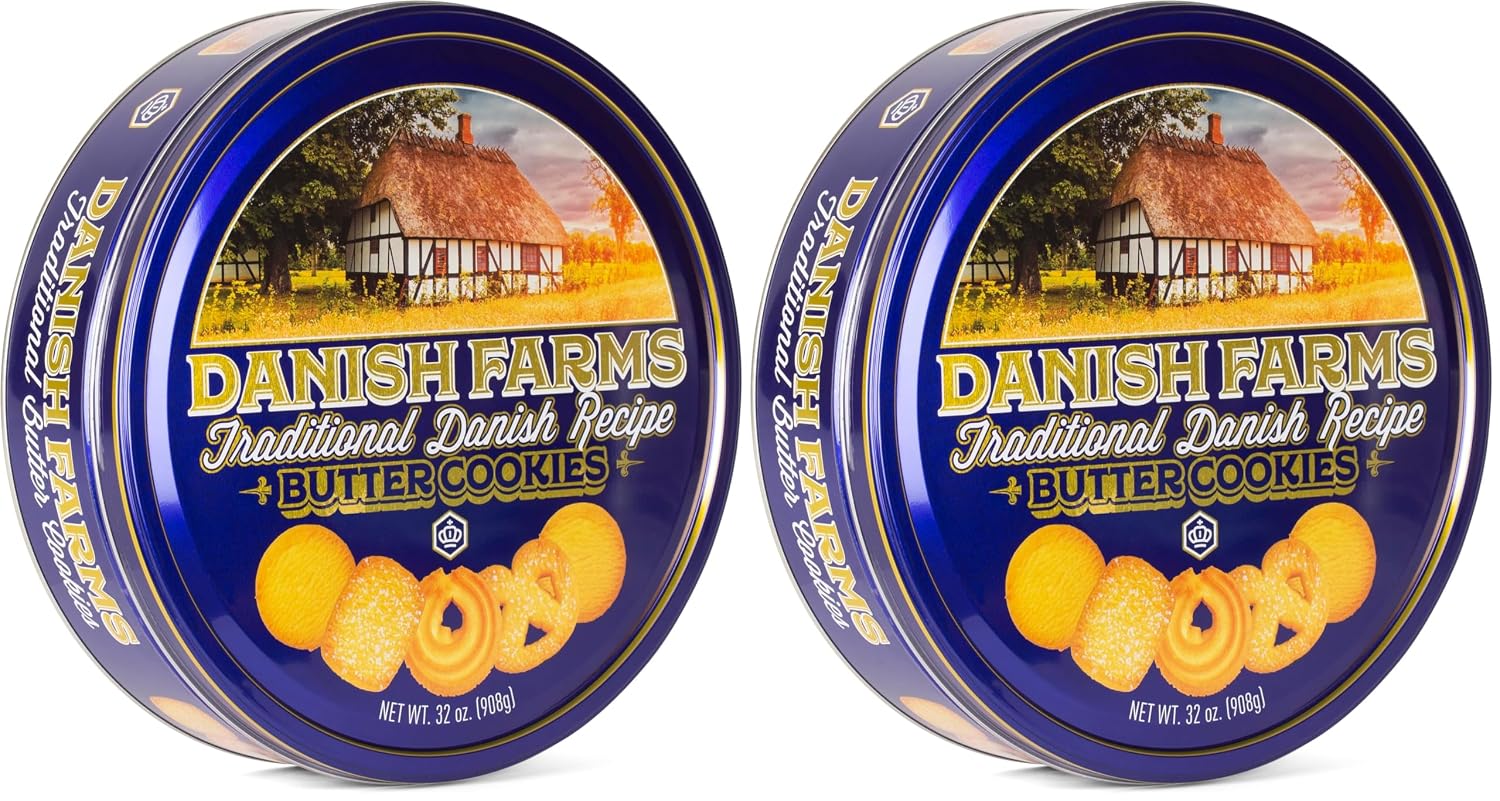 Danish Farms Traditional Butter Cookies, 12-Oz. Blue Cookie Tin, Traditional Danish Recipe Butter Cookies for Dessert or Snack, Gift Cookie Tin, Retail Pack