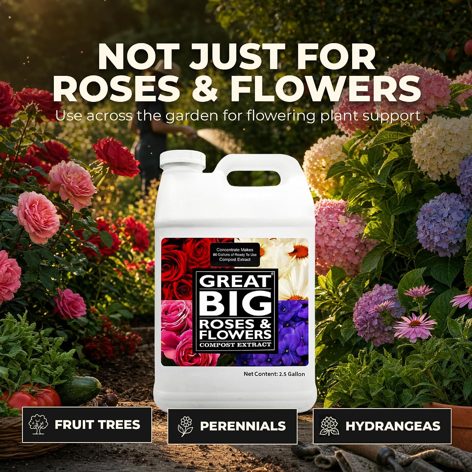 Great Big Roses Fertilizer Booster for Rose & Flower Gardens, 32 Ounce | Organic; For Roses, Flowers, Hydrangeas & Flowering Shrubs; Mix 4 oz per gal water; More Blossoms & Better Root Uptake